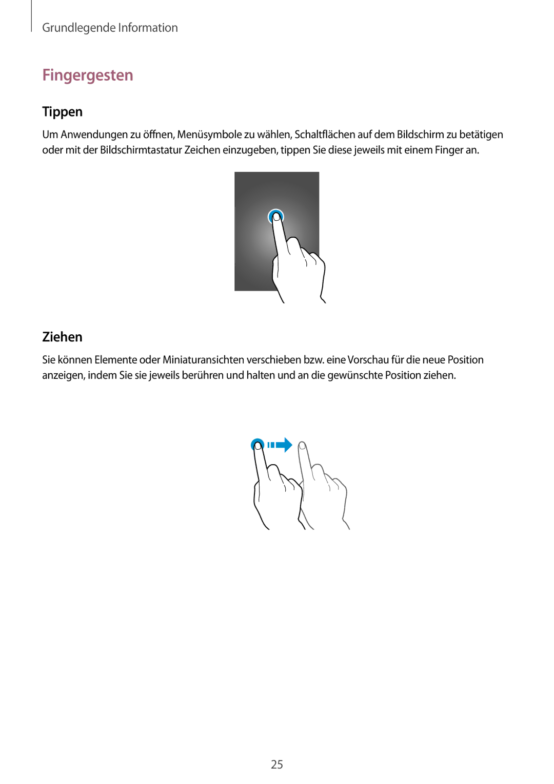 Samsung SM-C1010ZWATUR, SM-C1010ZWAEUR, SM-C1010ZWAXEO, SM-C1010ZKADBT, SM-C1010ZWADBT manual Fingergesten, Tippen, Ziehen 