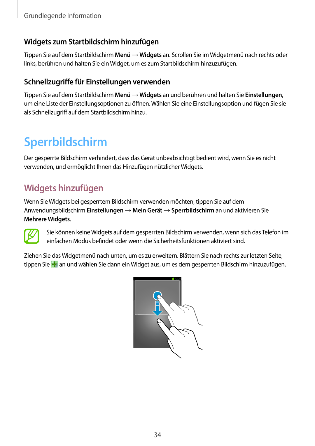 Samsung SM-C1010ZWATUR, SM-C1010ZWAEUR manual Sperrbildschirm, Widgets hinzufügen, Widgets zum Startbildschirm hinzufügen 