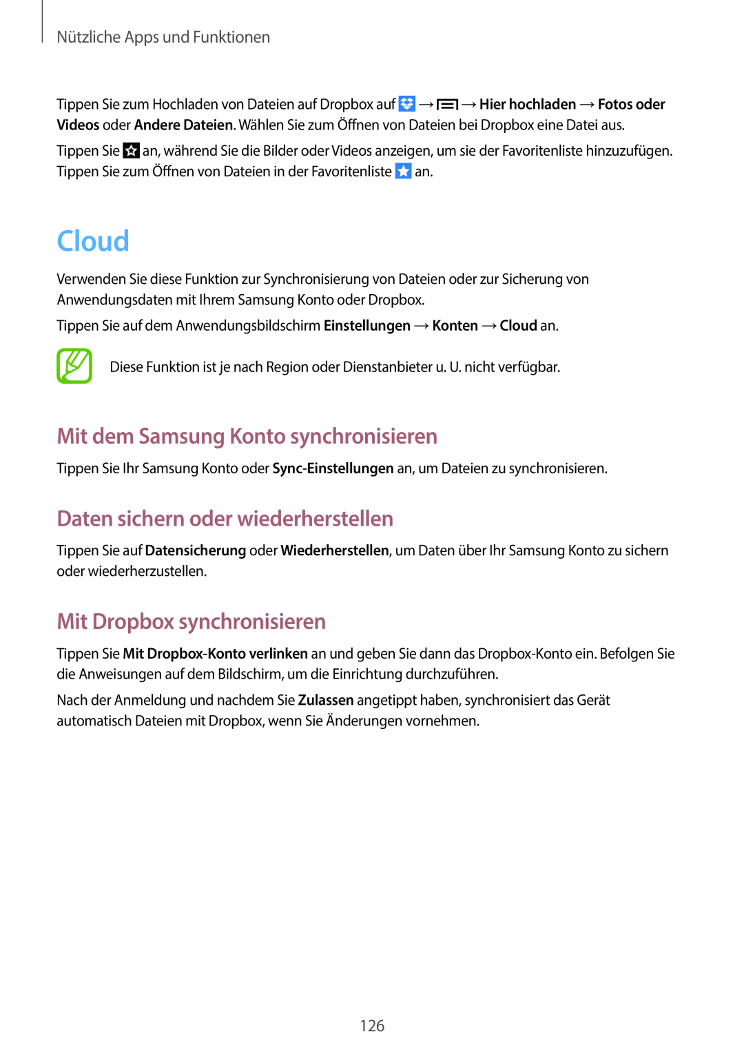 Samsung SM-C1010ZWAEUR, SM-C1010ZWAXEO Cloud, Mit dem Samsung Konto synchronisieren, Daten sichern oder wiederherstellen 