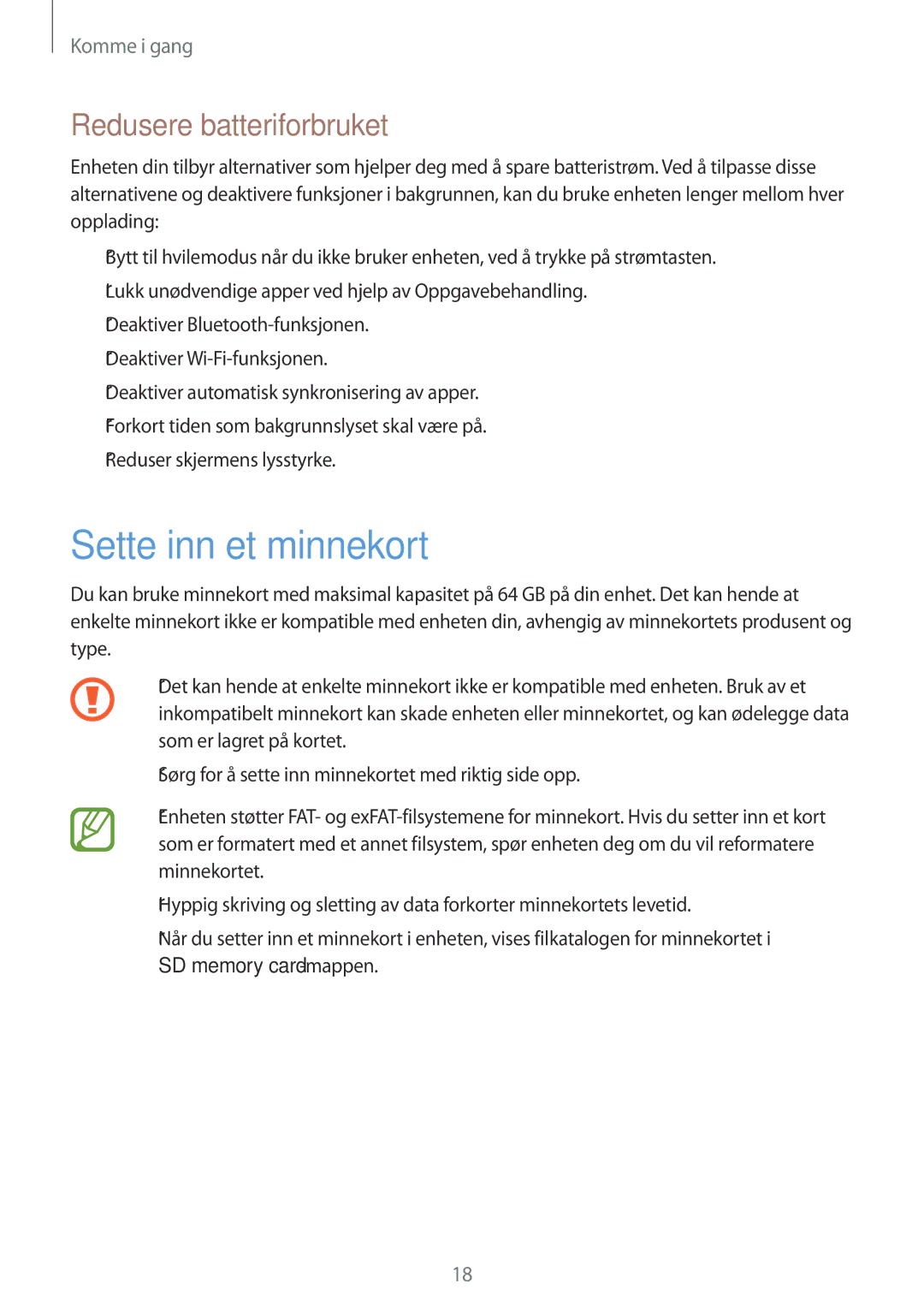 Samsung SM-C1010ZWANEE, SM-C1010ZKANEE manual Sette inn et minnekort, Redusere batteriforbruket 