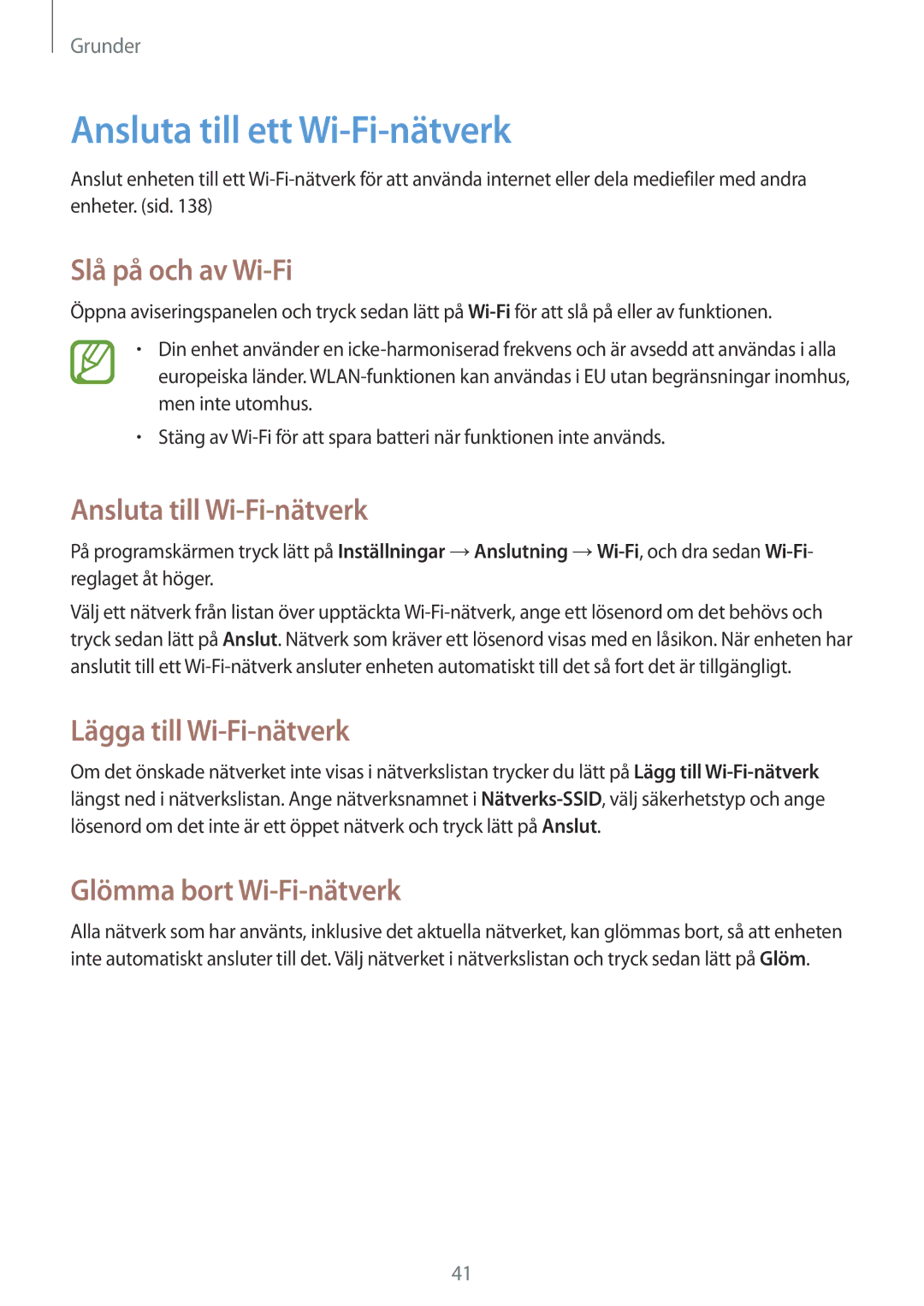 Samsung SM-C1010ZKANEE, SM-C1010ZWANEE Ansluta till ett Wi-Fi-nätverk, Slå på och av Wi-Fi, Ansluta till Wi-Fi-nätverk 