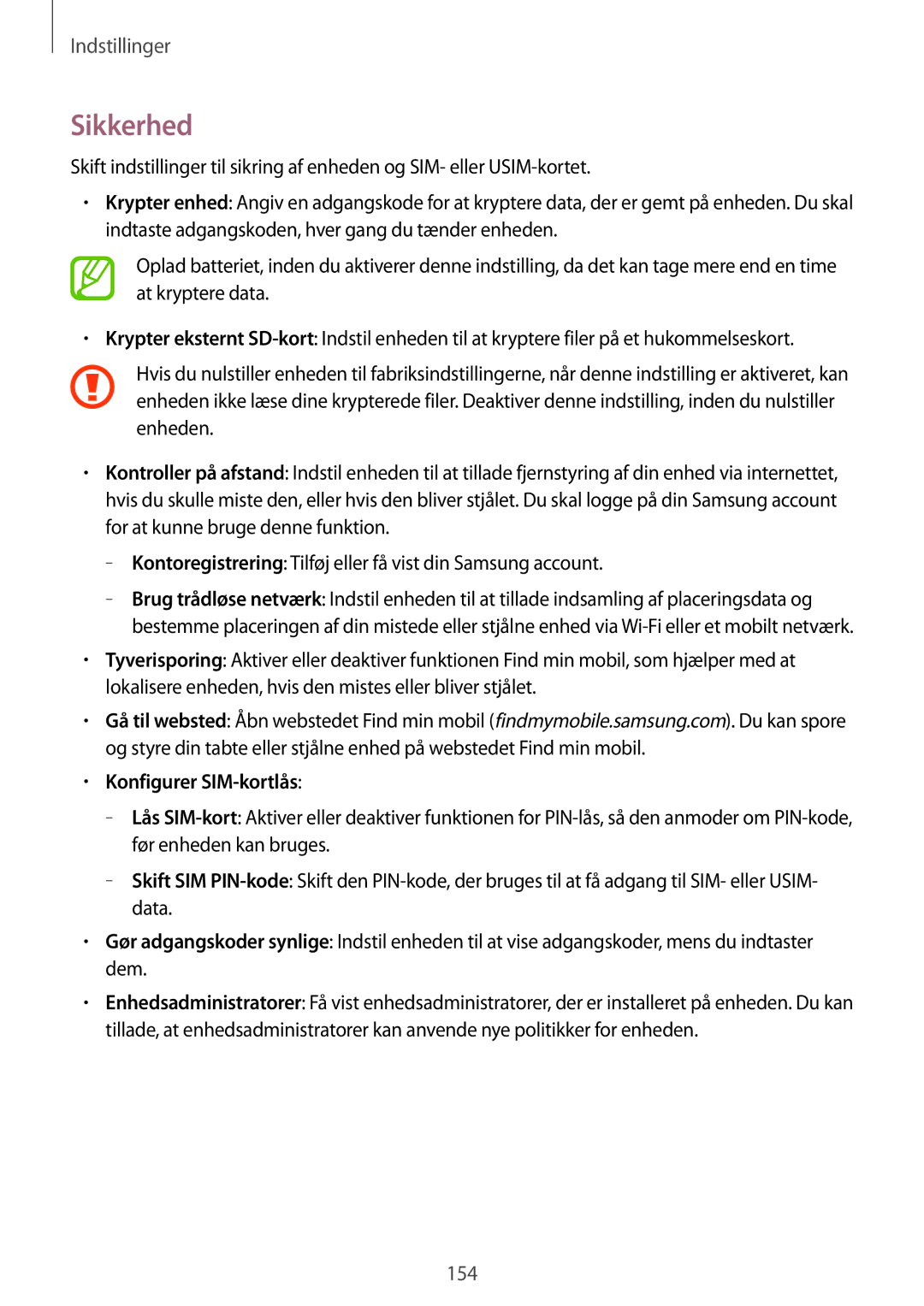 Samsung SM-C1010ZWANEE, SM-C1010ZKANEE manual Sikkerhed, Konfigurer SIM-kortlås 