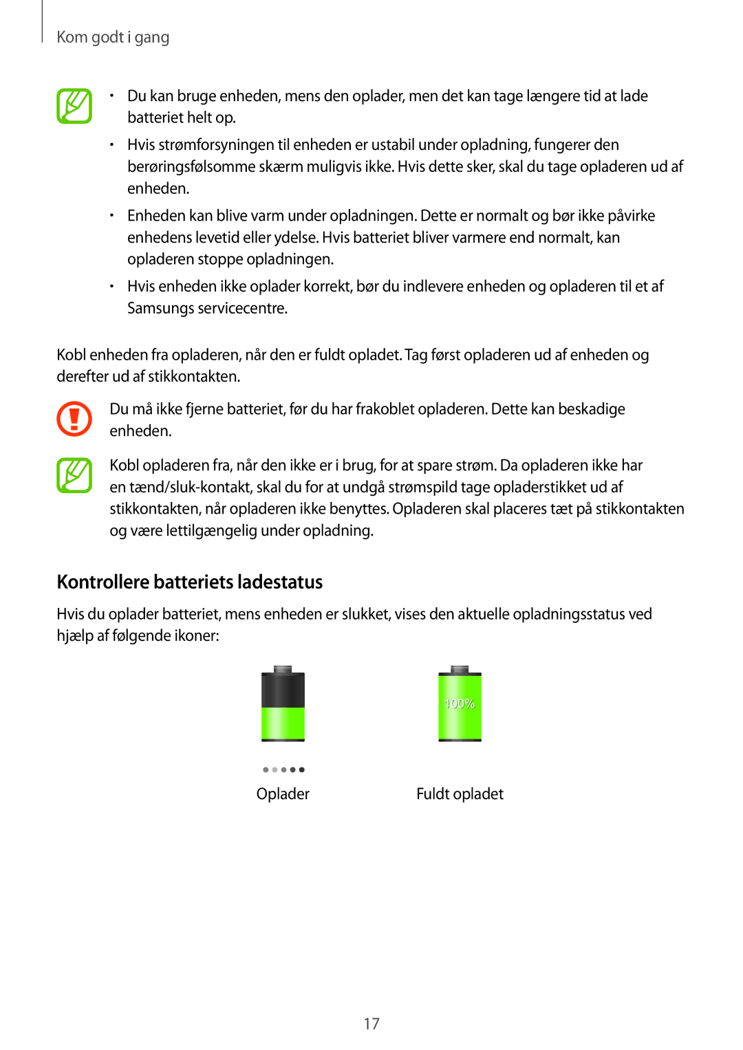 Samsung SM-C1010ZKANEE, SM-C1010ZWANEE manual Kontrollere batteriets ladestatus 