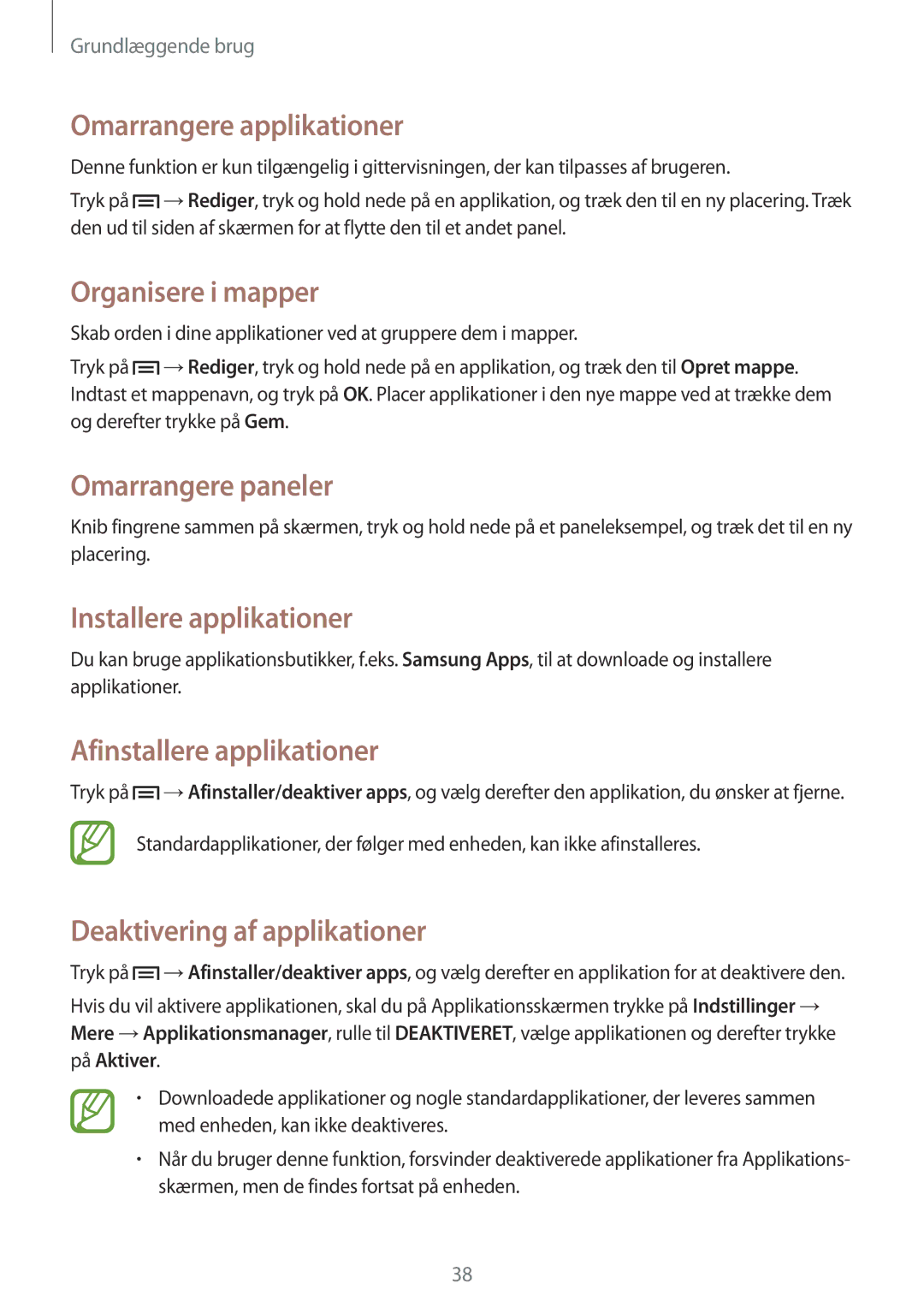 Samsung SM-C1010ZWANEE, SM-C1010ZKANEE manual Omarrangere applikationer, Organisere i mapper, Installere applikationer 