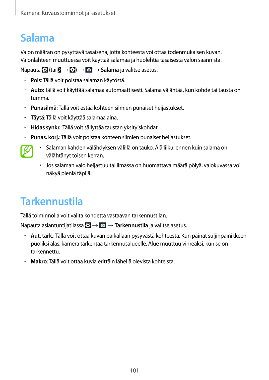 Samsung SM-C1010ZKANEE, SM-C1010ZWANEE manual Salama, Tarkennustila 