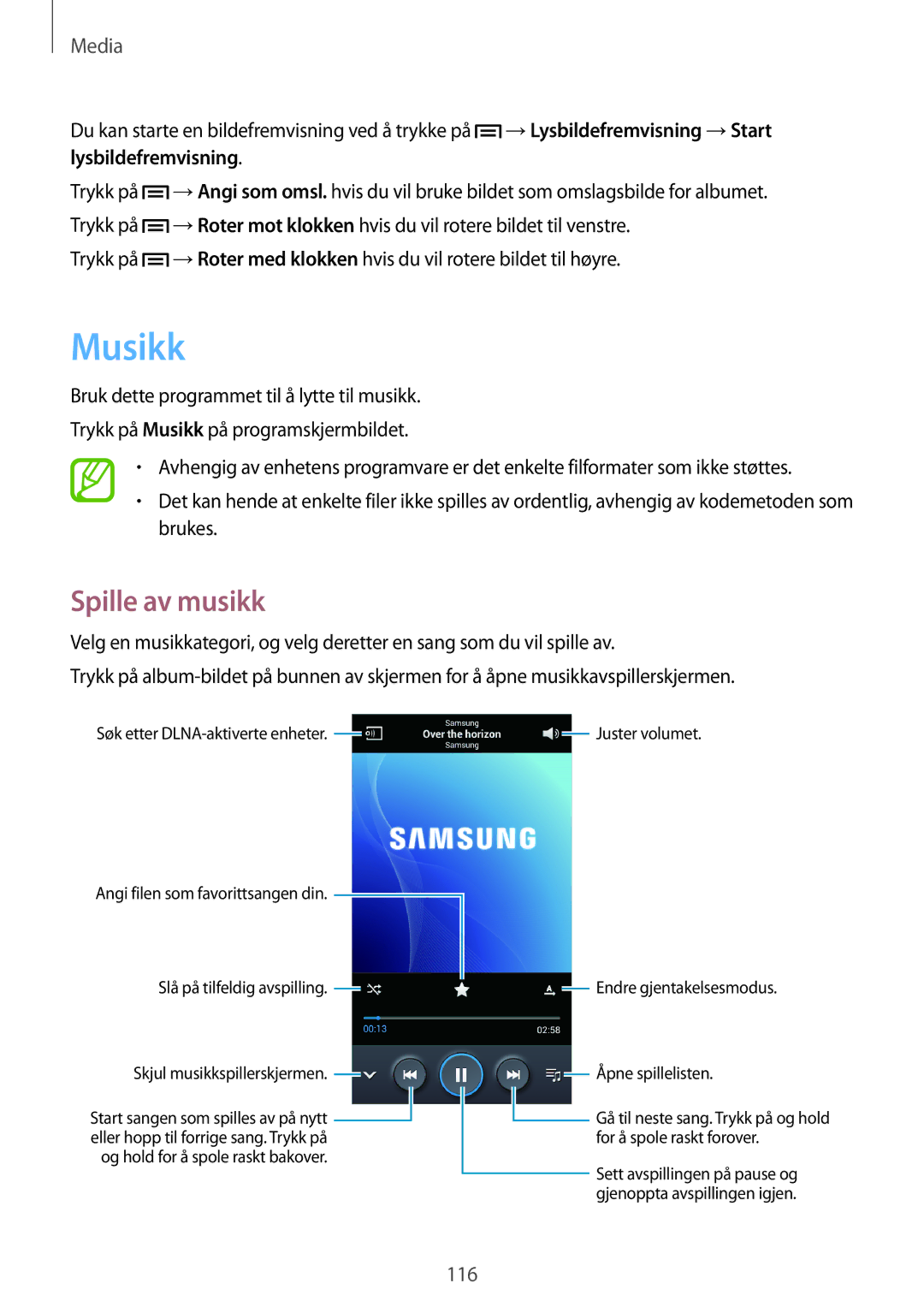 Samsung SM-C1010ZWANEE, SM-C1010ZKANEE manual Musikk, Spille av musikk 