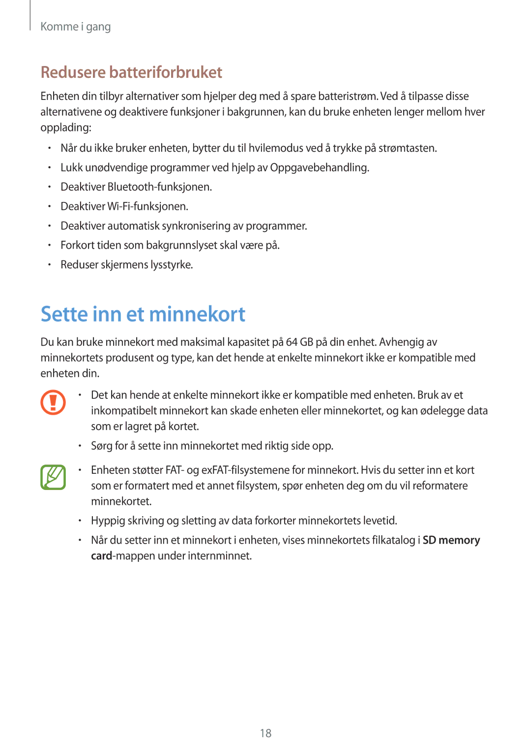 Samsung SM-C1010ZWANEE, SM-C1010ZKANEE manual Sette inn et minnekort, Redusere batteriforbruket 