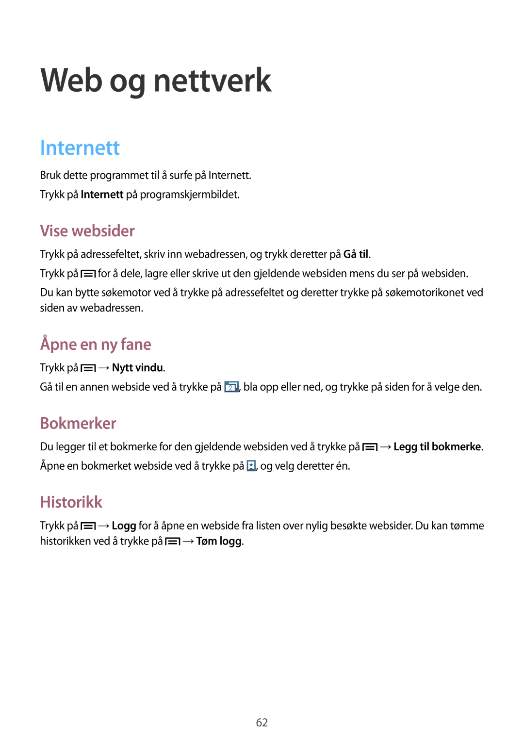 Samsung SM-C1010ZWANEE, SM-C1010ZKANEE manual Web og nettverk, Internett 