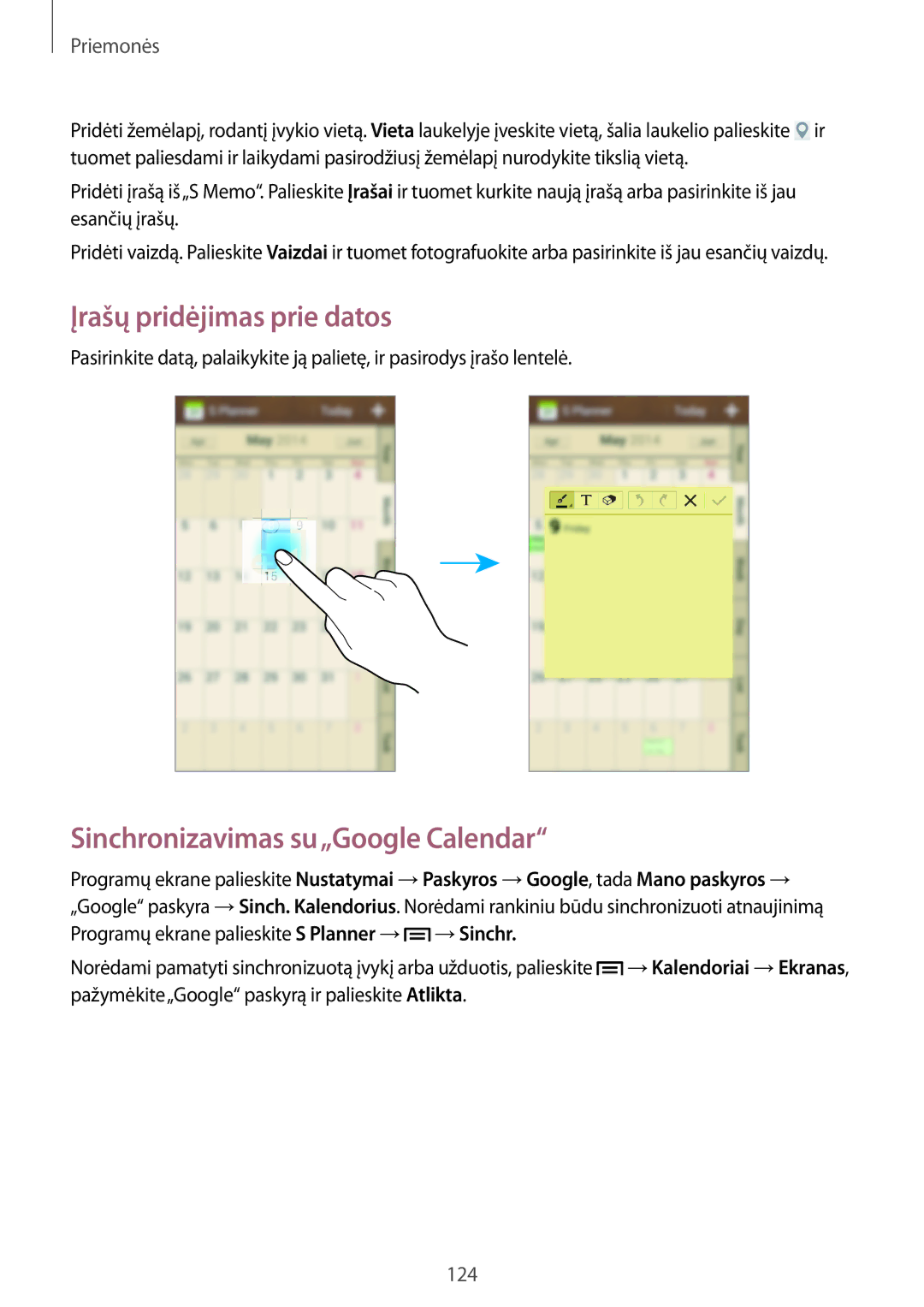 Samsung SM-C1010ZWASEB, SM-C1010ZKASEB manual Įrašų pridėjimas prie datos, Sinchronizavimas su„Google Calendar 