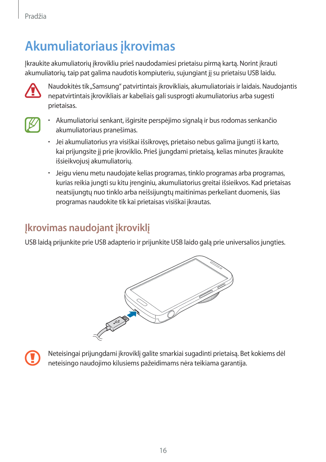 Samsung SM-C1010ZWASEB, SM-C1010ZKASEB manual Akumuliatoriaus įkrovimas, Įkrovimas naudojant įkroviklį 