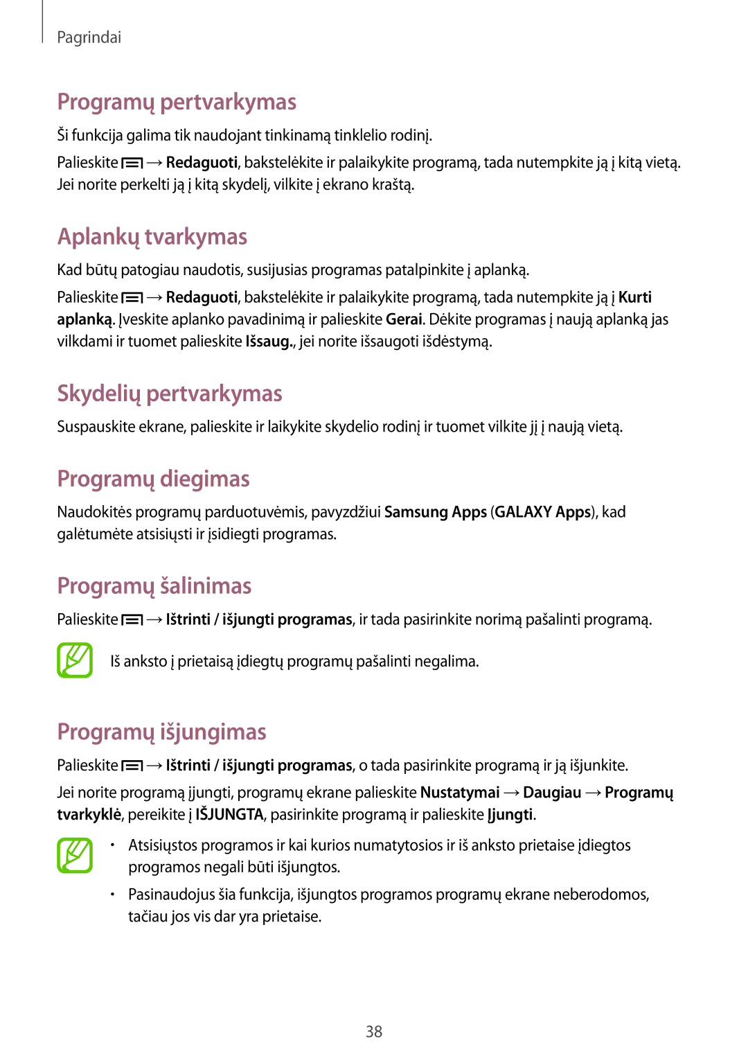 Samsung SM-C1010ZWASEB, SM-C1010ZKASEB Programų pertvarkymas, Aplankų tvarkymas, Programų diegimas, Programų šalinimas 