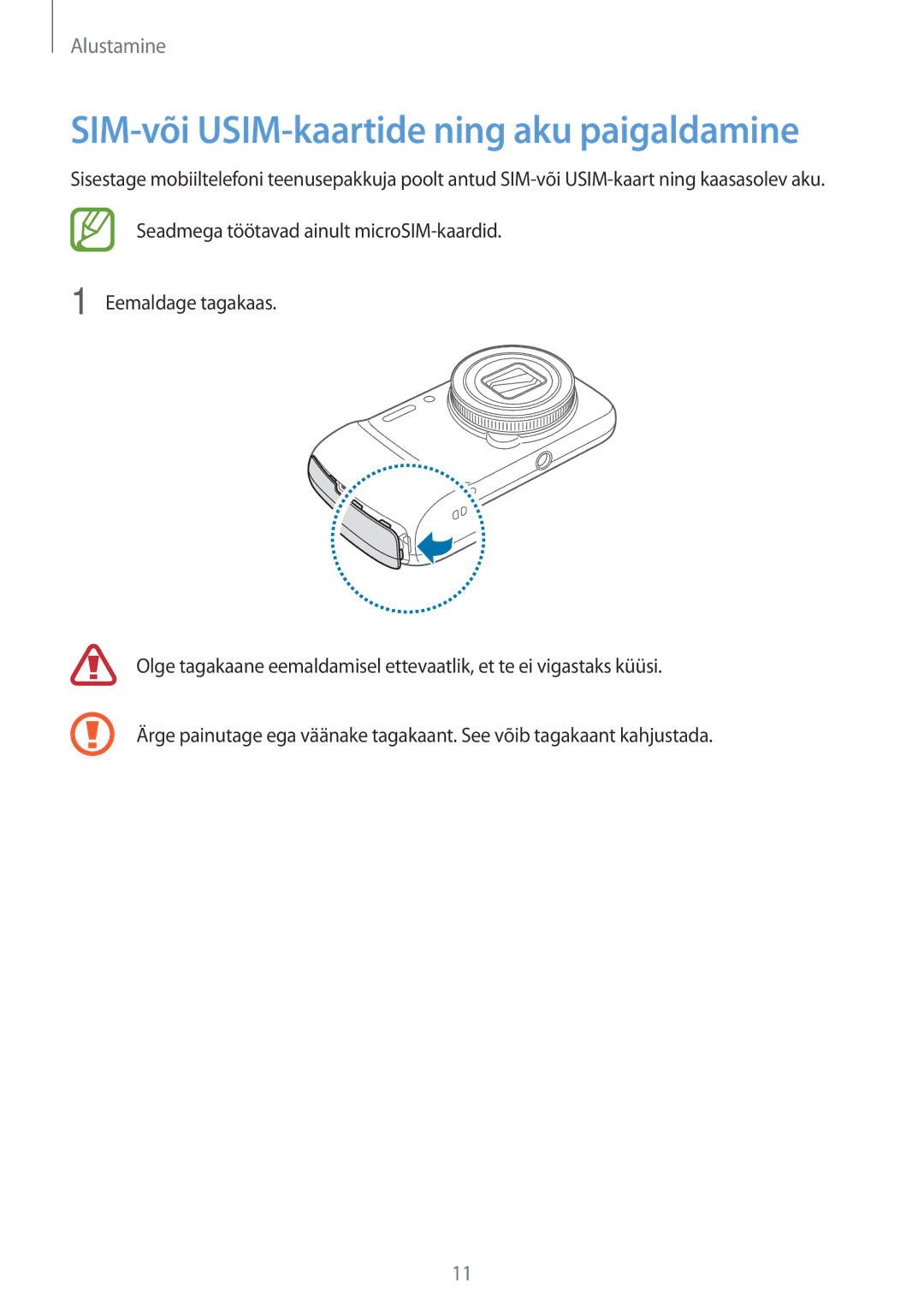 Samsung SM-C1010ZKASEB, SM-C1010ZWASEB manual SIM-või USIM-kaartide ning aku paigaldamine 