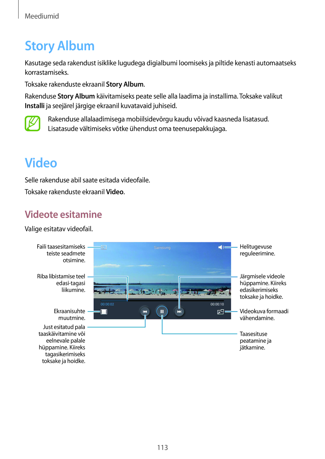 Samsung SM-C1010ZKASEB, SM-C1010ZWASEB manual Story Album, Video, Valige esitatav videofail 