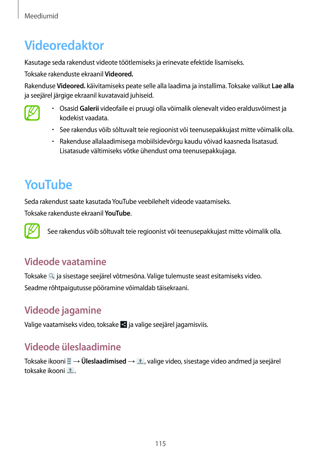 Samsung SM-C1010ZKASEB, SM-C1010ZWASEB manual Videoredaktor, YouTube, Videode vaatamine, Videode üleslaadimine 
