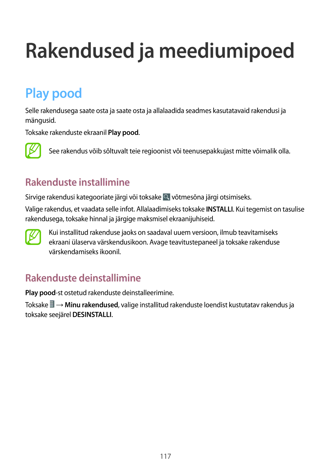 Samsung SM-C1010ZKASEB, SM-C1010ZWASEB manual Rakendused ja meediumipoed, Play pood 