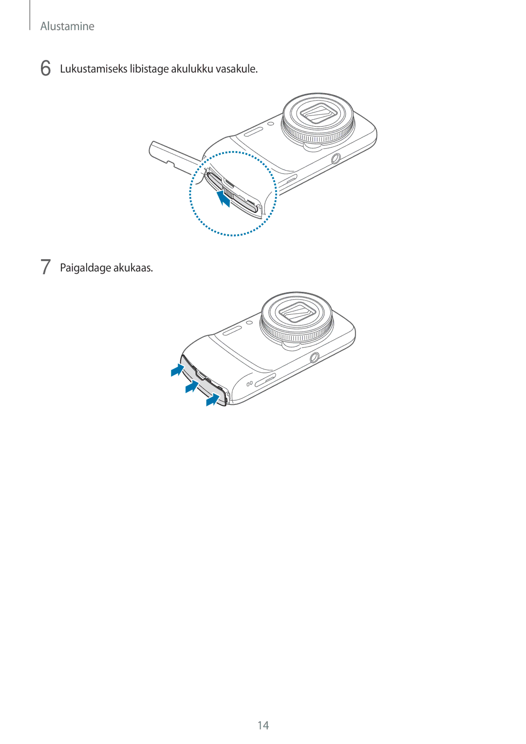 Samsung SM-C1010ZWASEB, SM-C1010ZKASEB manual Lukustamiseks libistage akulukku vasakule Paigaldage akukaas 