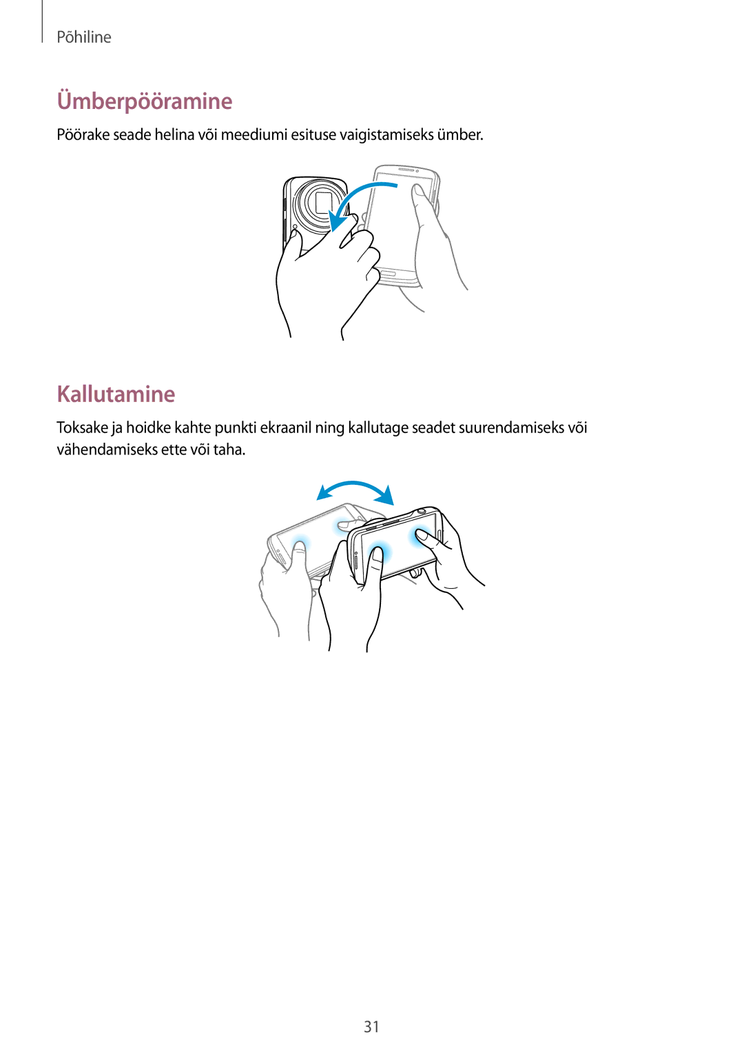 Samsung SM-C1010ZKASEB, SM-C1010ZWASEB manual Ümberpööramine, Kallutamine 