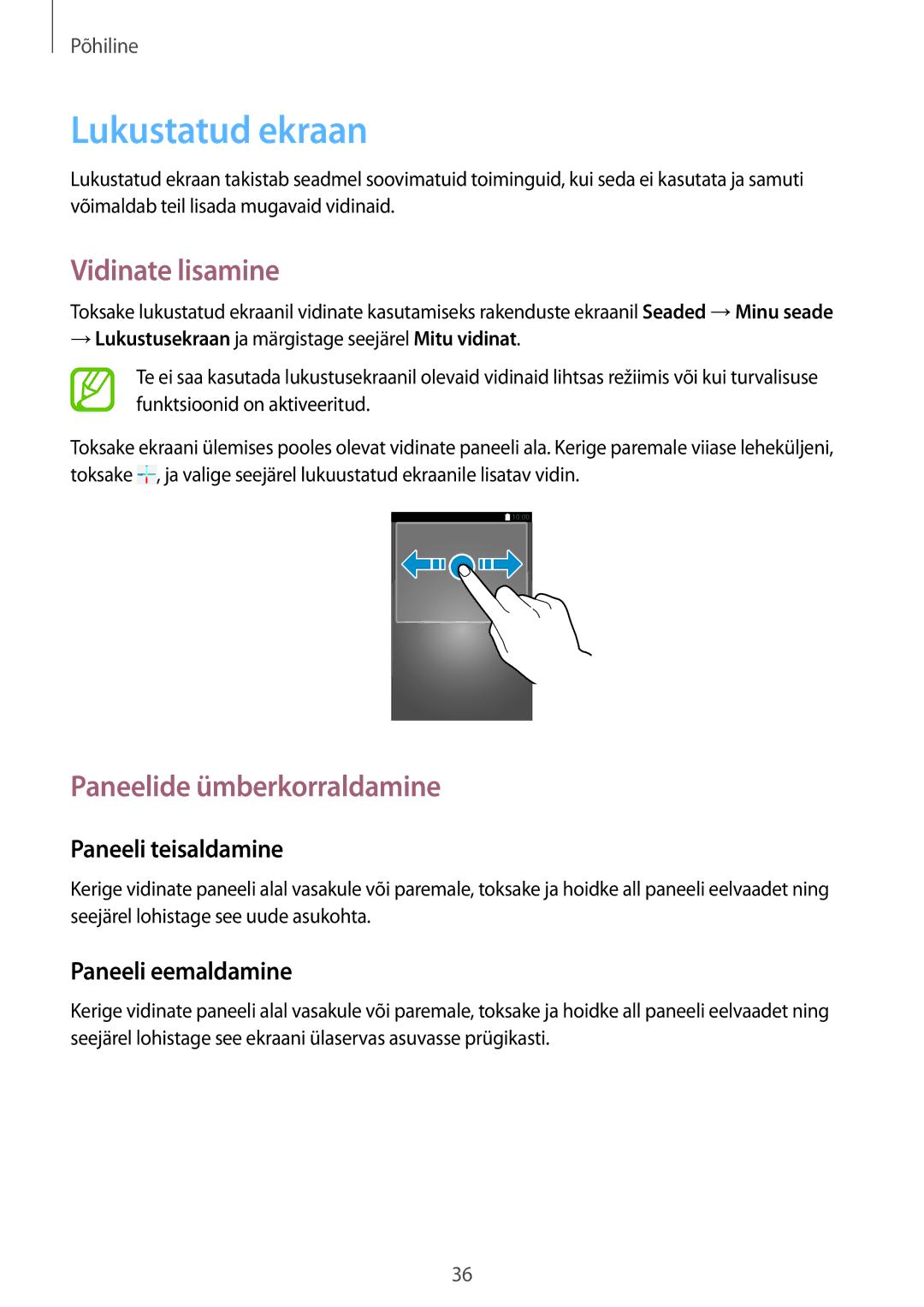 Samsung SM-C1010ZWASEB manual Lukustatud ekraan, Vidinate lisamine, → Lukustusekraan ja märgistage seejärel Mitu vidinat 