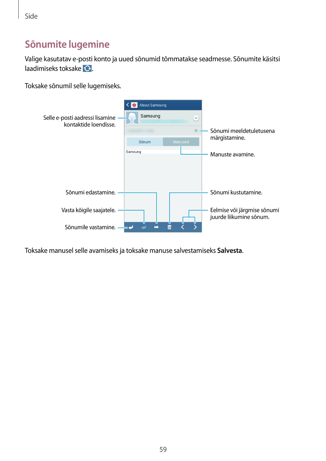 Samsung SM-C1010ZKASEB, SM-C1010ZWASEB manual Sõnumite lugemine 