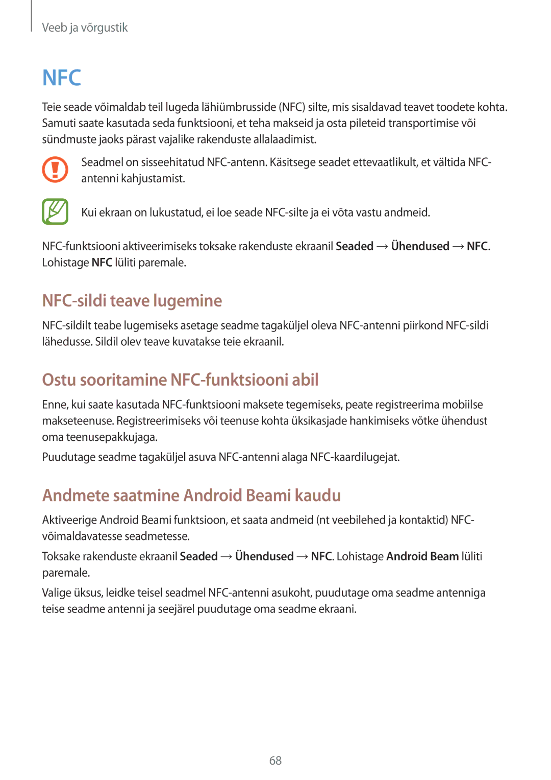 Samsung SM-C1010ZWASEB, SM-C1010ZKASEB manual NFC-sildi teave lugemine, Ostu sooritamine NFC-funktsiooni abil 