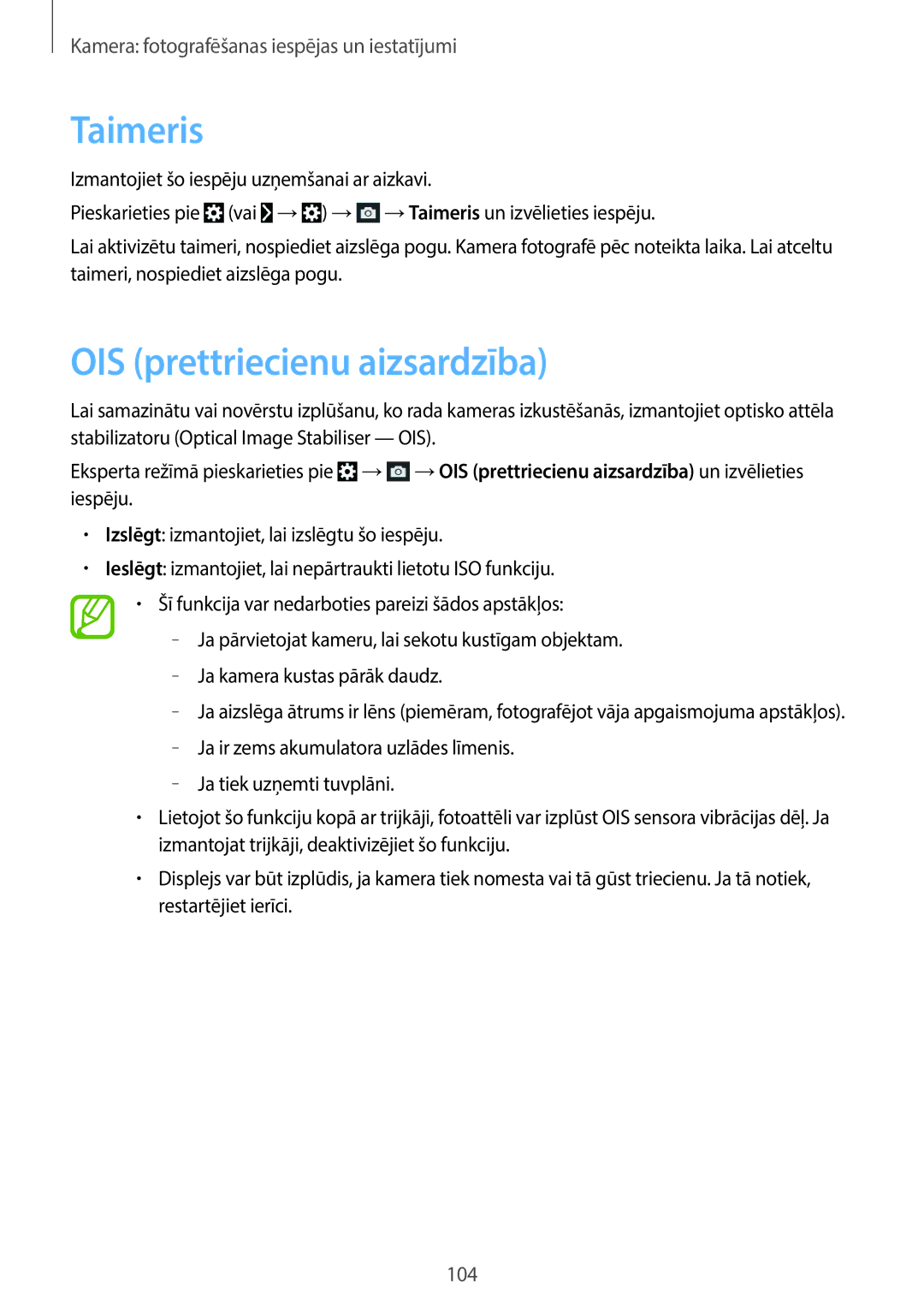 Samsung SM-C1010ZWASEB, SM-C1010ZKASEB manual Taimeris, OIS prettriecienu aizsardzība 