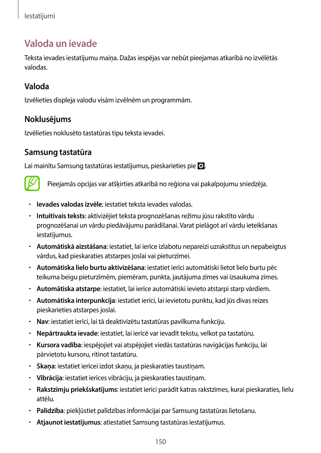 Samsung SM-C1010ZWASEB, SM-C1010ZKASEB manual Valoda un ievade, Noklusējums, Samsung tastatūra 