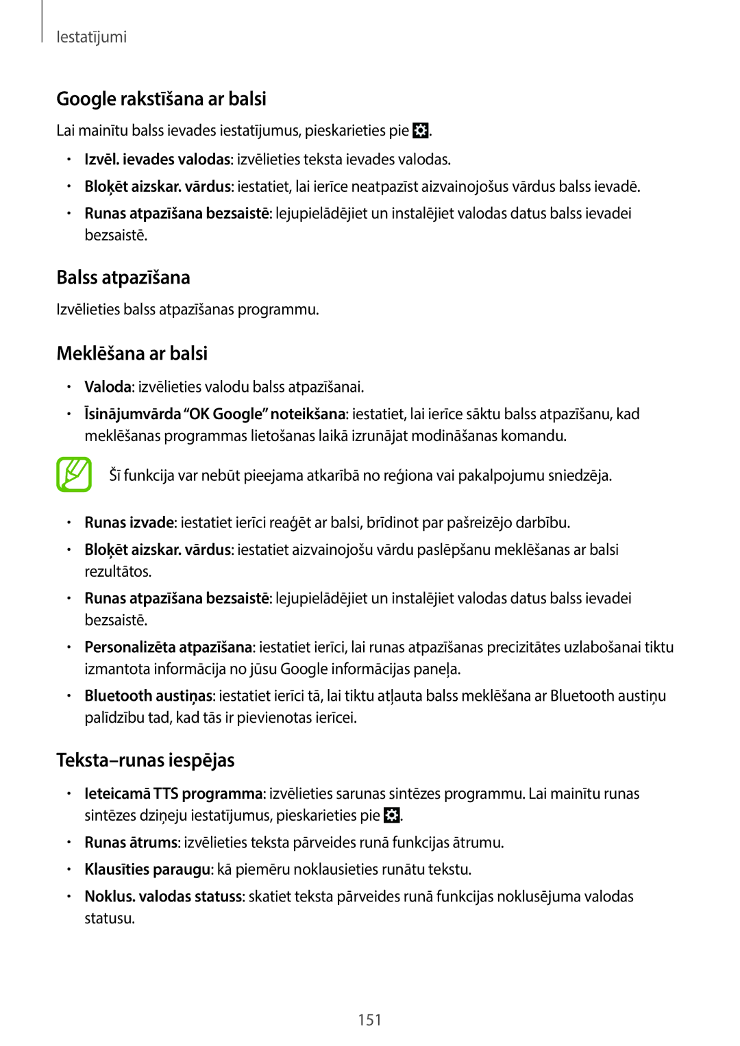 Samsung SM-C1010ZKASEB manual Google rakstīšana ar balsi, Balss atpazīšana, Meklēšana ar balsi, Teksta-runas iespējas 
