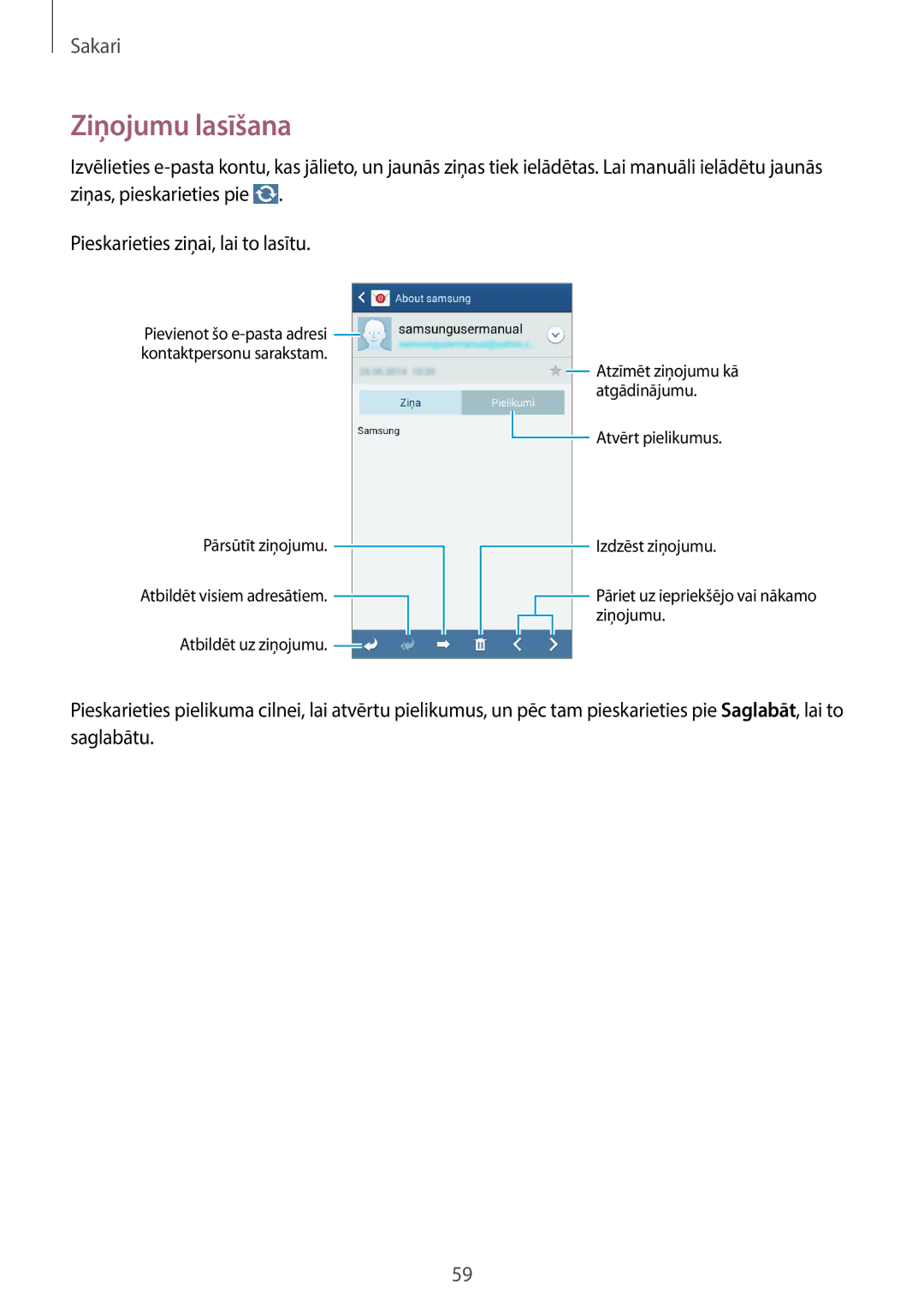 Samsung SM-C1010ZKASEB, SM-C1010ZWASEB manual Ziņojumu lasīšana 