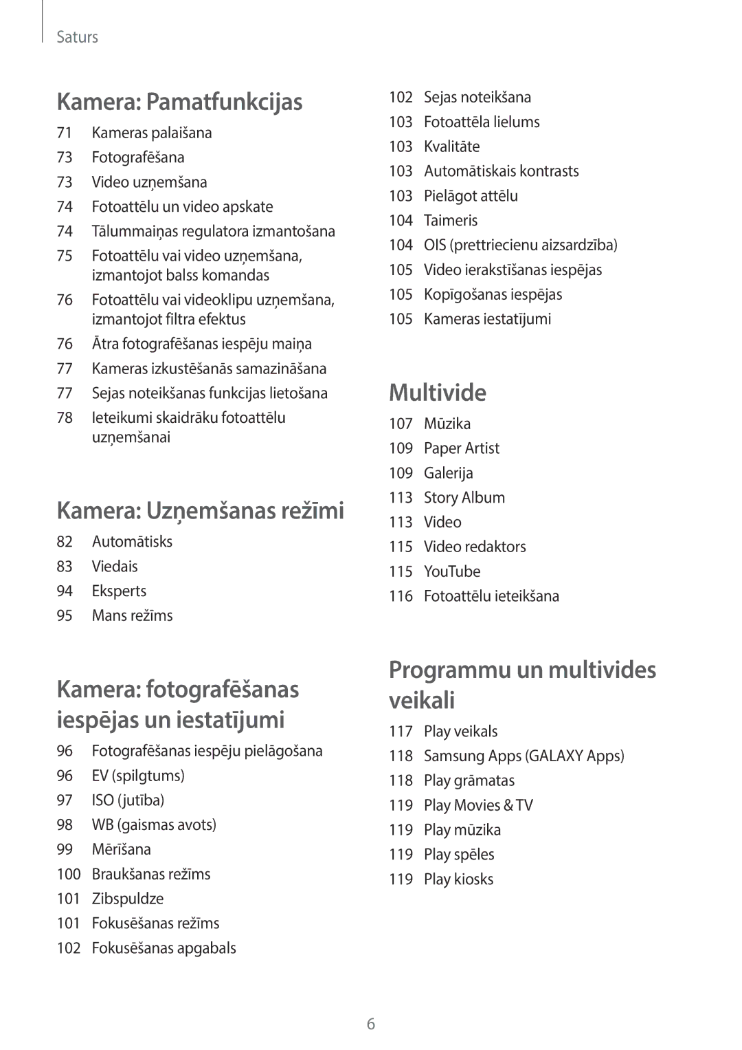 Samsung SM-C1010ZWASEB, SM-C1010ZKASEB manual Kamera Pamatfunkcijas 