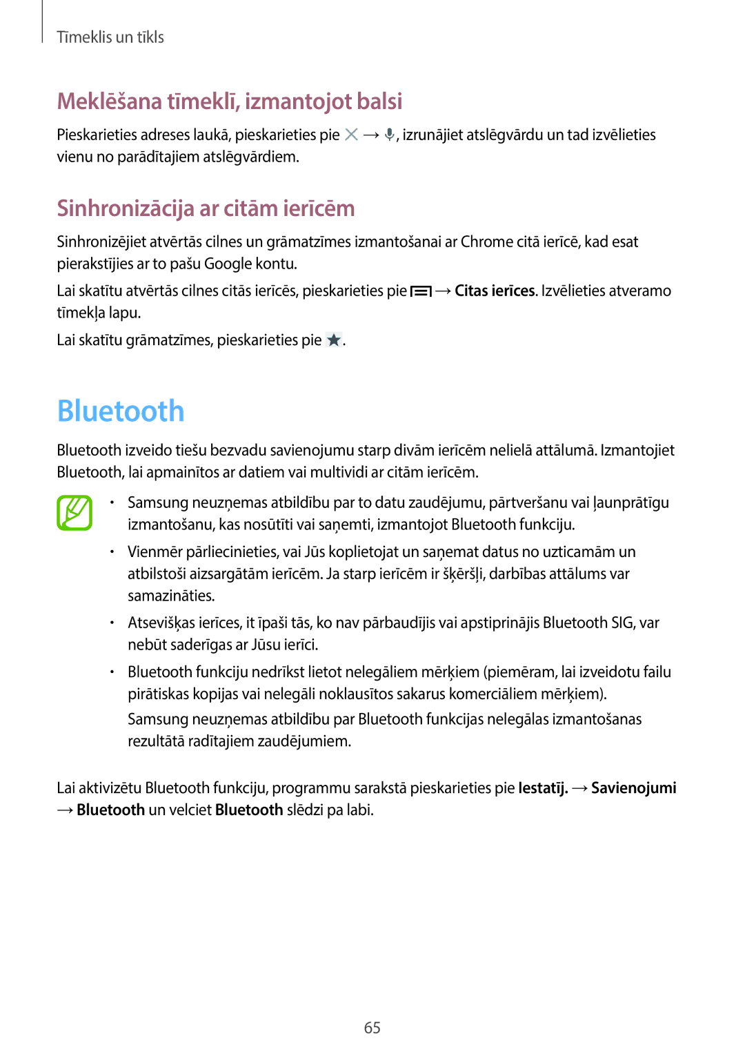 Samsung SM-C1010ZKASEB, SM-C1010ZWASEB manual Bluetooth, Sinhronizācija ar citām ierīcēm 