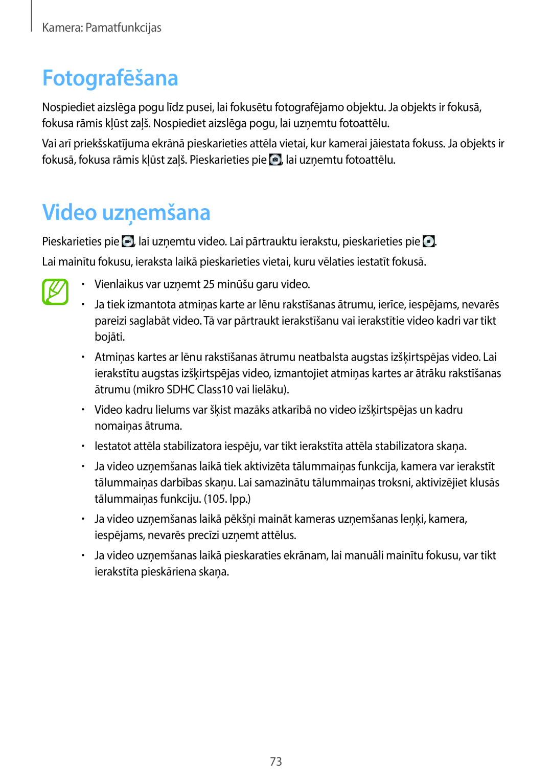 Samsung SM-C1010ZKASEB, SM-C1010ZWASEB manual Fotografēšana, Video uzņemšana 