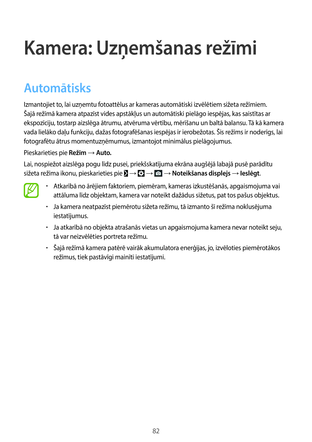 Samsung SM-C1010ZWASEB, SM-C1010ZKASEB manual Kamera Uzņemšanas režīmi, Automātisks 