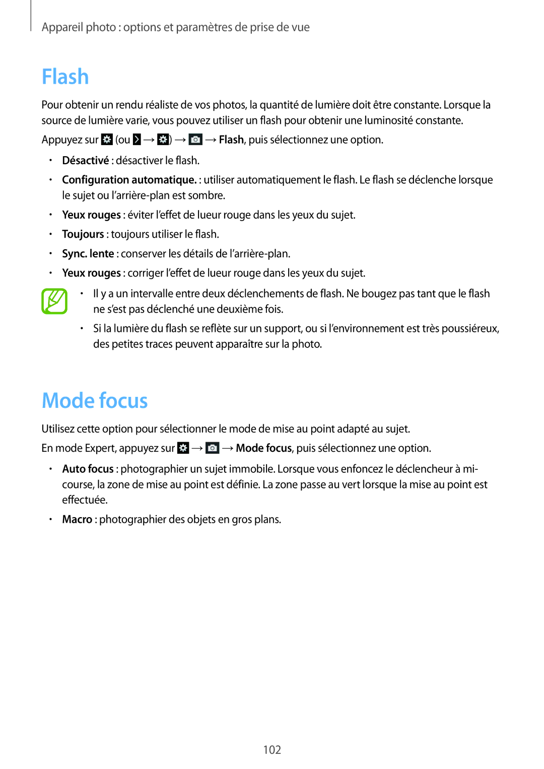 Samsung SM-C1010ZWAXEF, SM-C1010ZKAXEF manual Flash, Mode focus 