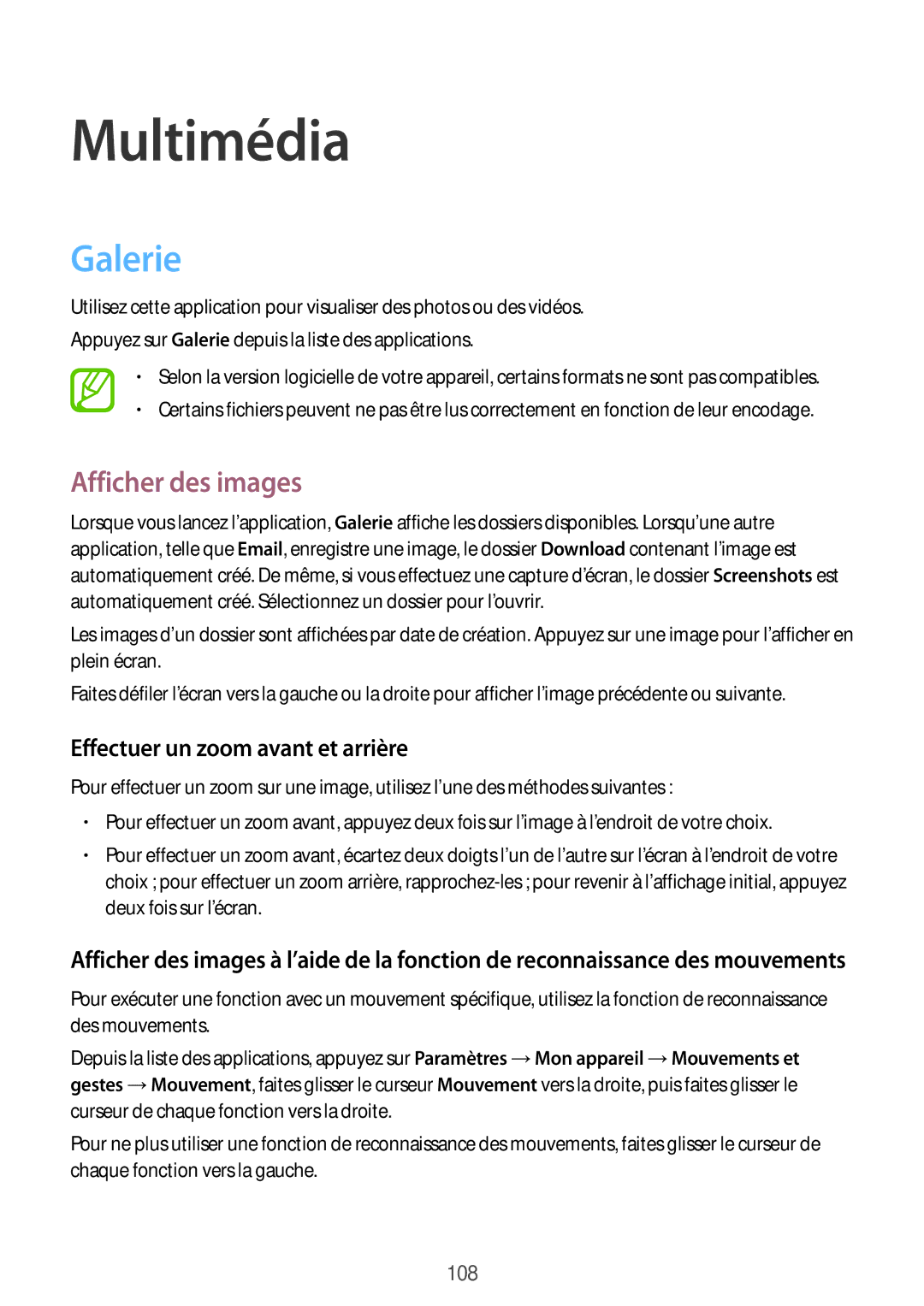 Samsung SM-C1010ZWAXEF, SM-C1010ZKAXEF manual Multimédia, Galerie, Afficher des images, Effectuer un zoom avant et arrière 