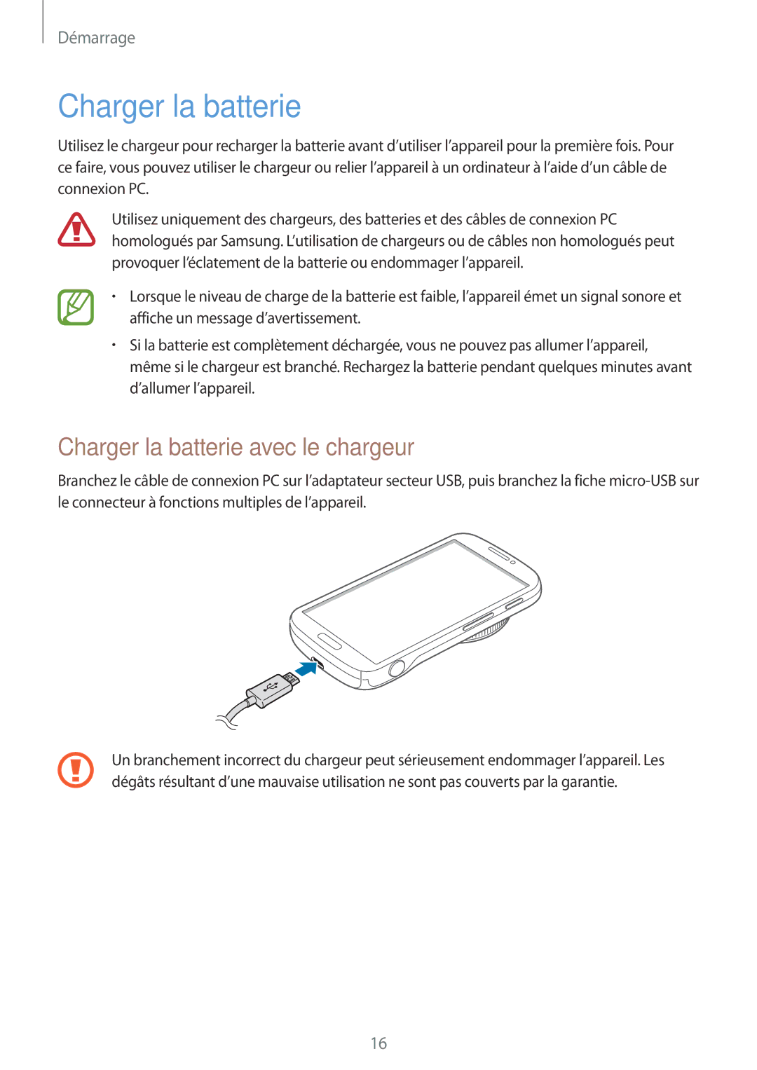 Samsung SM-C1010ZWAXEF, SM-C1010ZKAXEF manual Charger la batterie avec le chargeur 