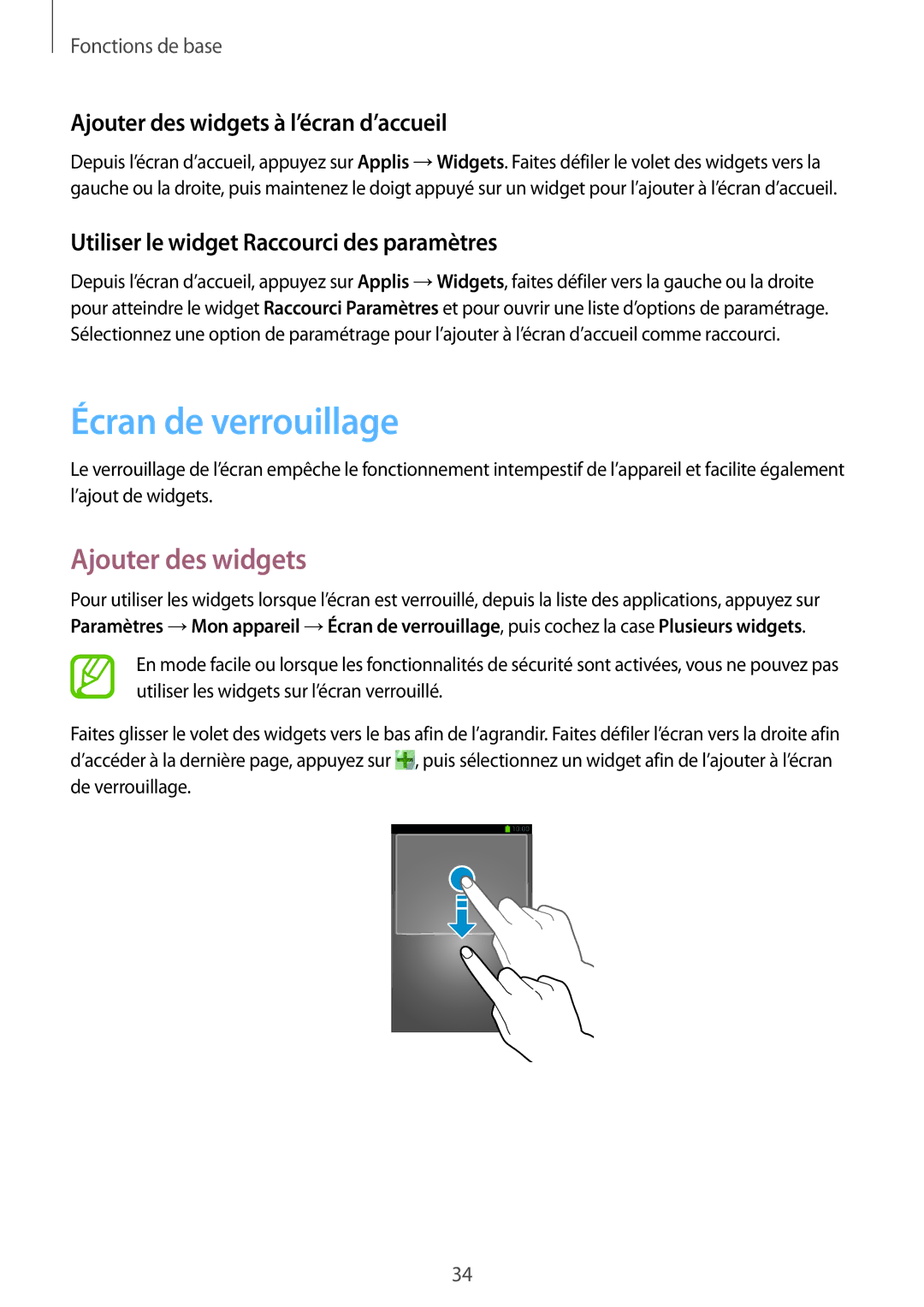 Samsung SM-C1010ZWAXEF, SM-C1010ZKAXEF manual Écran de verrouillage, Ajouter des widgets à l’écran d’accueil 