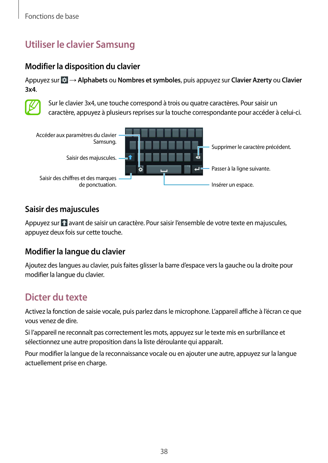 Samsung SM-C1010ZWAXEF, SM-C1010ZKAXEF Utiliser le clavier Samsung, Dicter du texte, Modifier la disposition du clavier 