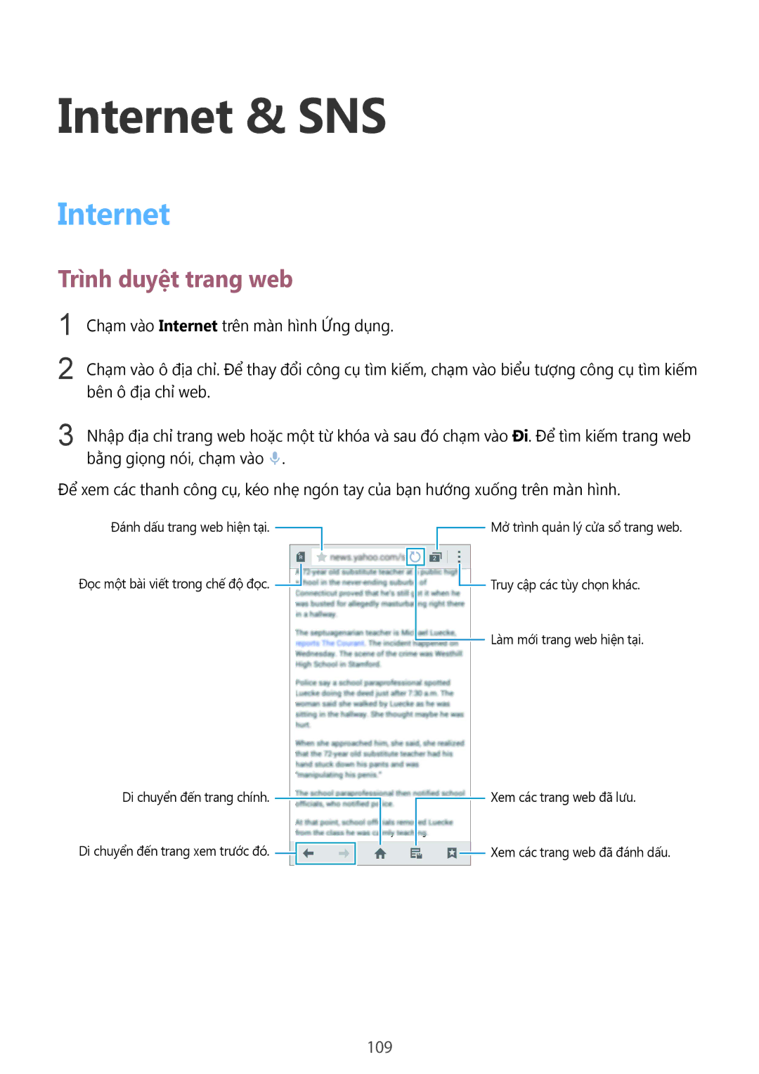 Samsung SM-C1110ZWAXXV, SM-C1110ZKAXXV, SM-C1110ZBAXXV manual Internet & SNS, Trình duyệt trang web, 109 