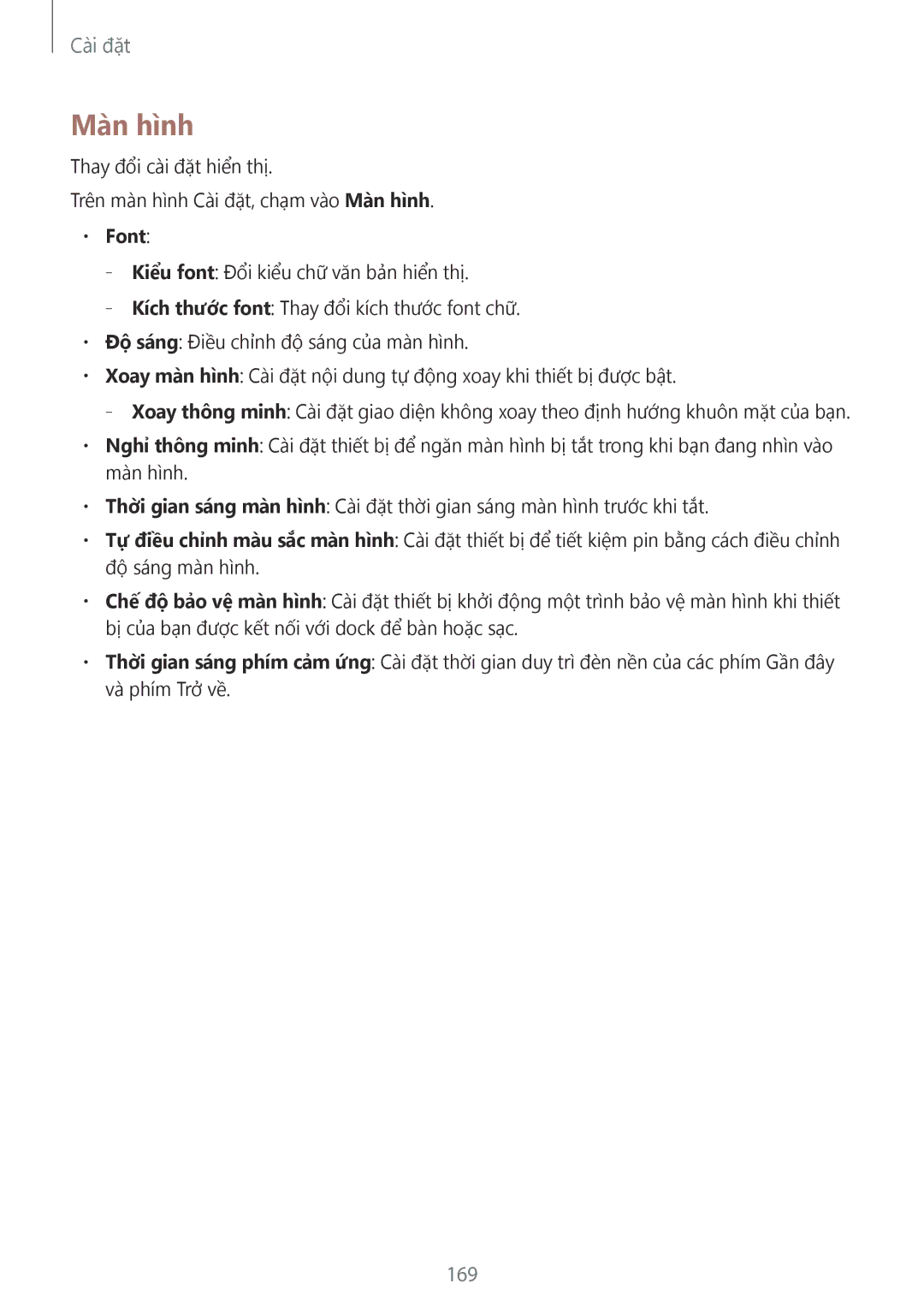 Samsung SM-C1110ZWAXXV, SM-C1110ZKAXXV, SM-C1110ZBAXXV manual Mà̀n hình, 169, Font 