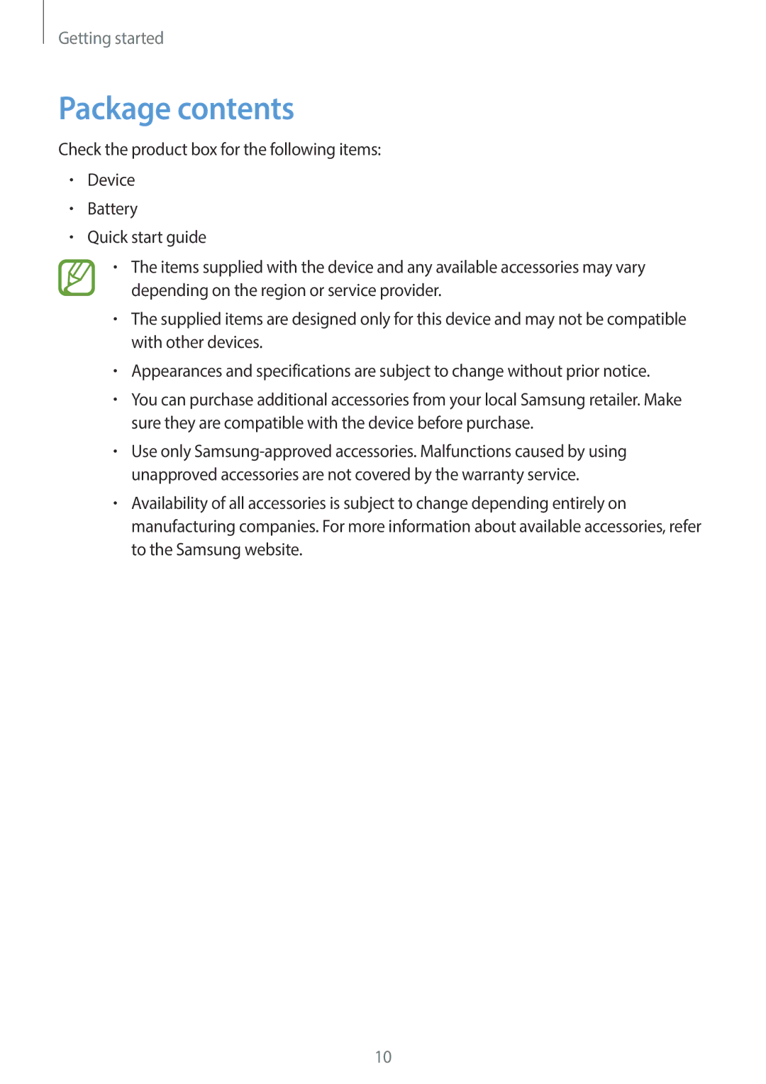 Samsung SM-C1110ZWAXXV, SM-C1110ZKAXXV, SM-C1110ZBAXXV manual Package contents 