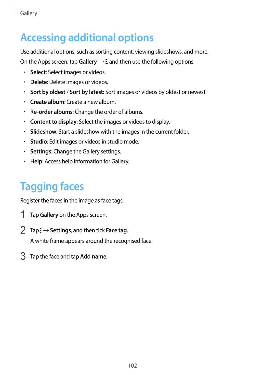 Samsung SM-C1110ZKAXXV, SM-C1110ZWAXXV, SM-C1110ZBAXXV manual Accessing additional options, Tagging faces 