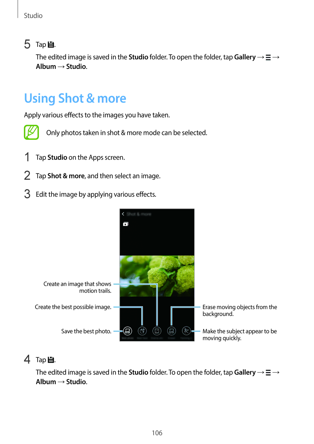 Samsung SM-C1110ZWAXXV, SM-C1110ZKAXXV, SM-C1110ZBAXXV manual Using Shot & more 