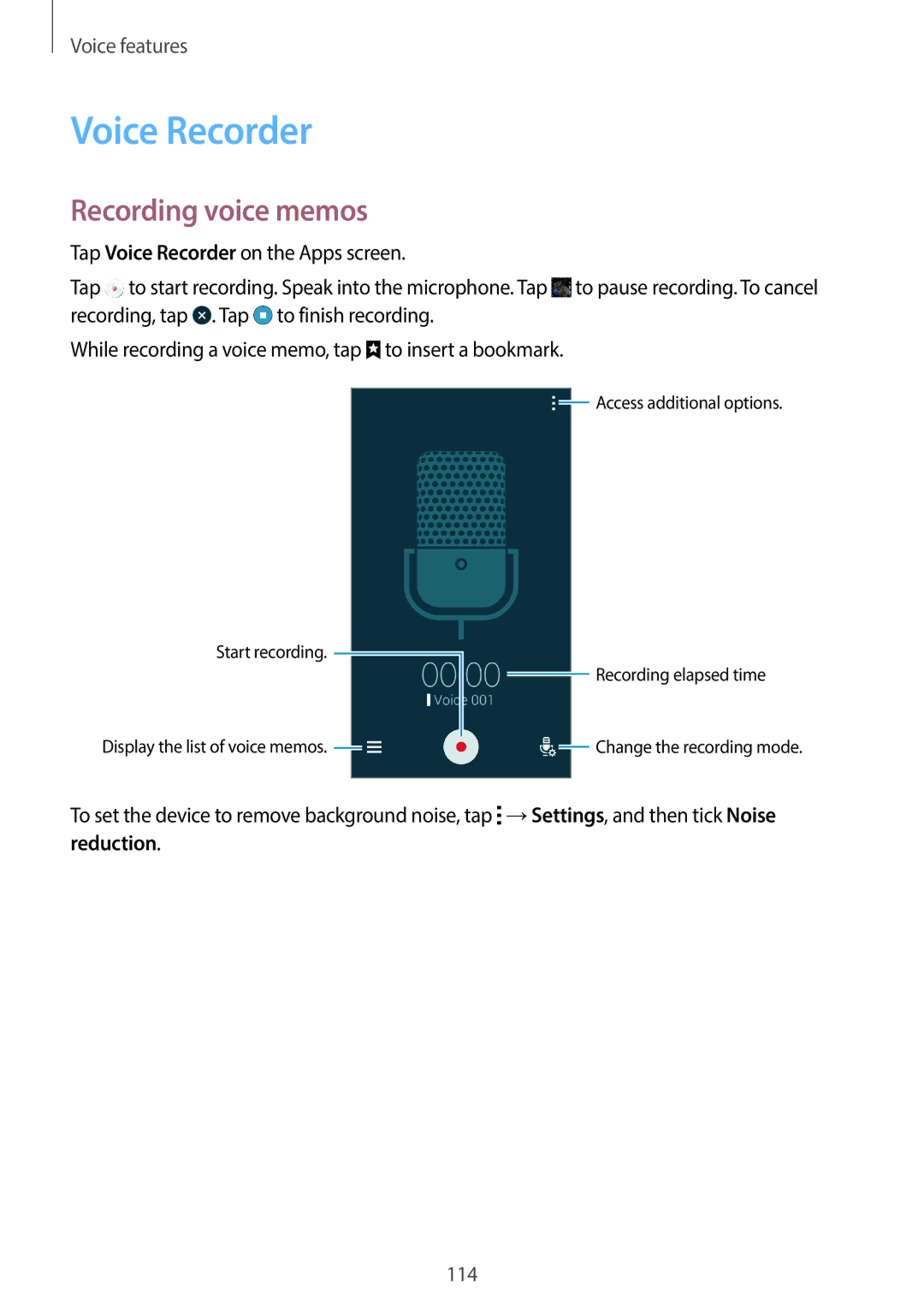 Samsung SM-C1110ZKAXXV, SM-C1110ZWAXXV, SM-C1110ZBAXXV manual Voice Recorder, Recording voice memos 