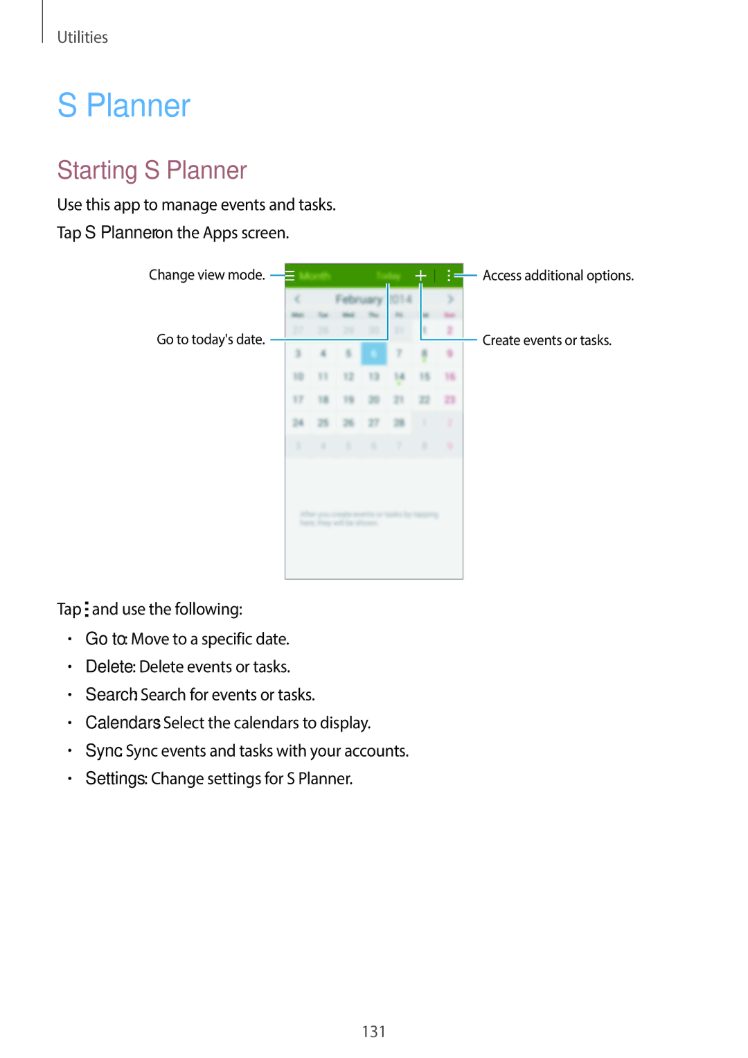 Samsung SM-C1110ZBAXXV, SM-C1110ZKAXXV, SM-C1110ZWAXXV manual Starting S Planner 