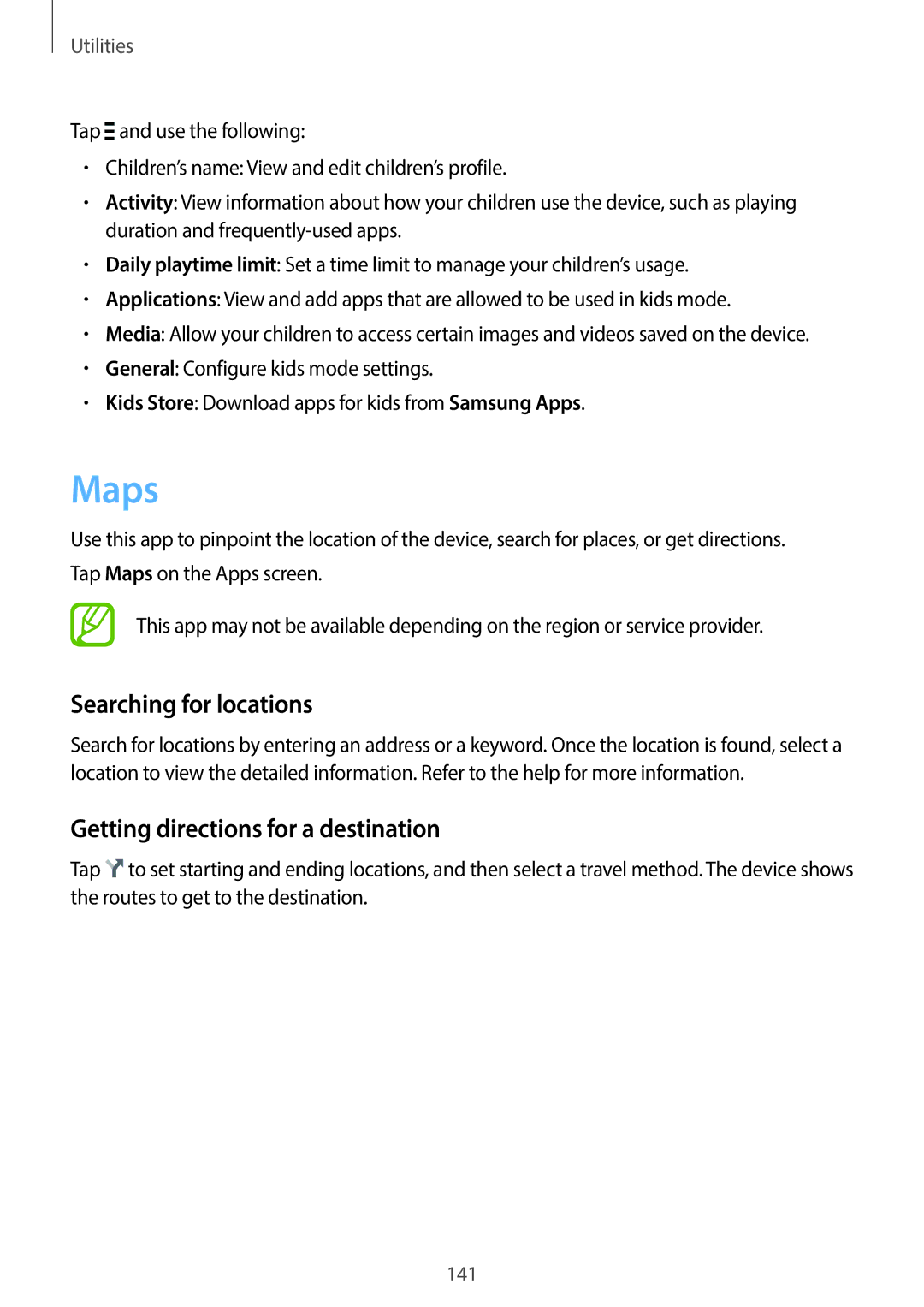 Samsung SM-C1110ZKAXXV, SM-C1110ZWAXXV, SM-C1110ZBAXXV Maps, Searching for locations, Getting directions for a destination 