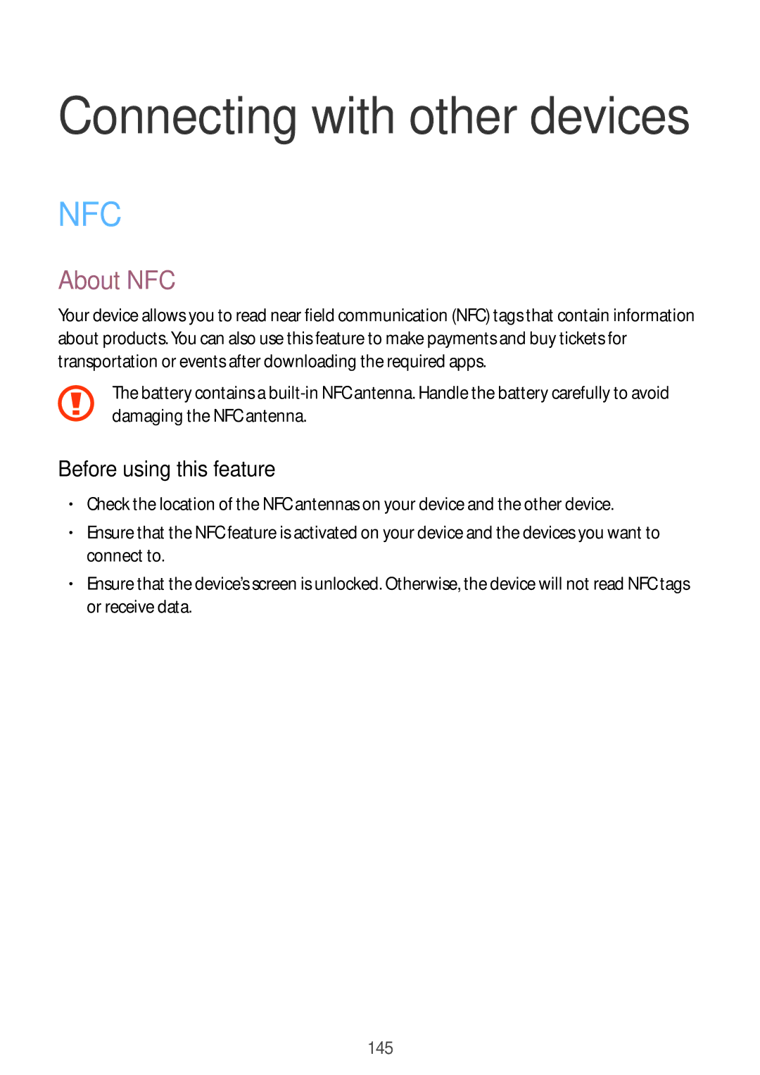 Samsung SM-C1110ZWAXXV, SM-C1110ZKAXXV, SM-C1110ZBAXXV manual Connecting with other devices, About NFC 