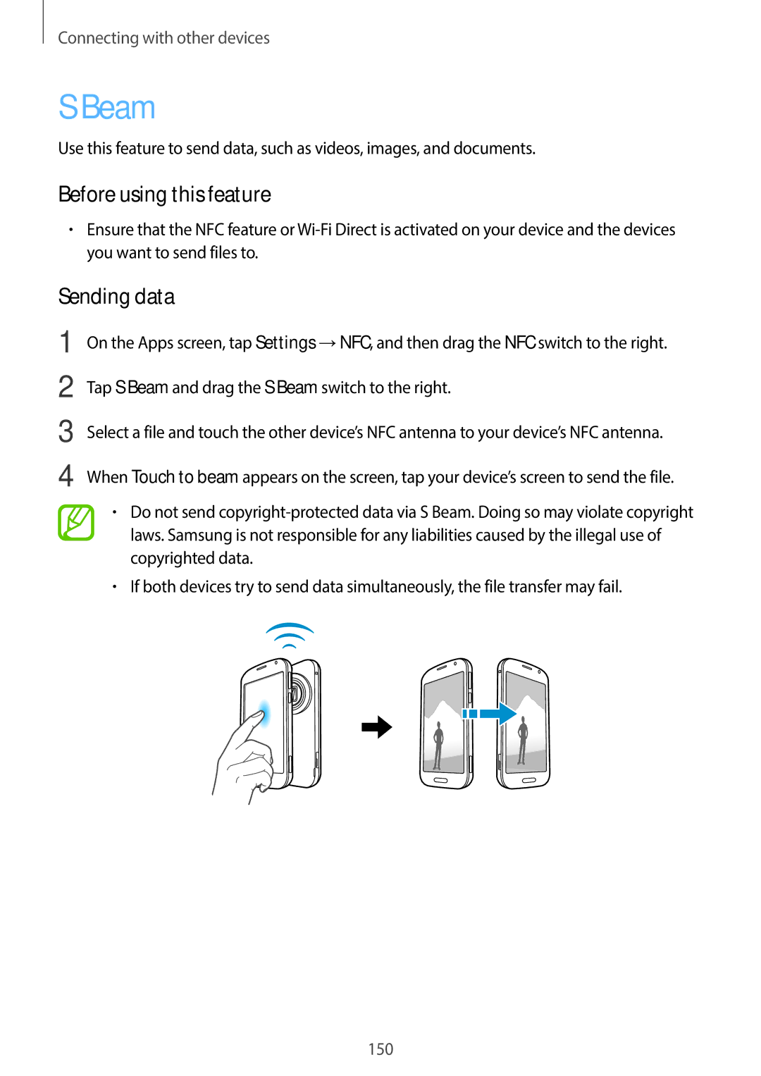 Samsung SM-C1110ZKAXXV, SM-C1110ZWAXXV, SM-C1110ZBAXXV Sending data, Tap S Beam and drag the S Beam switch to the right 