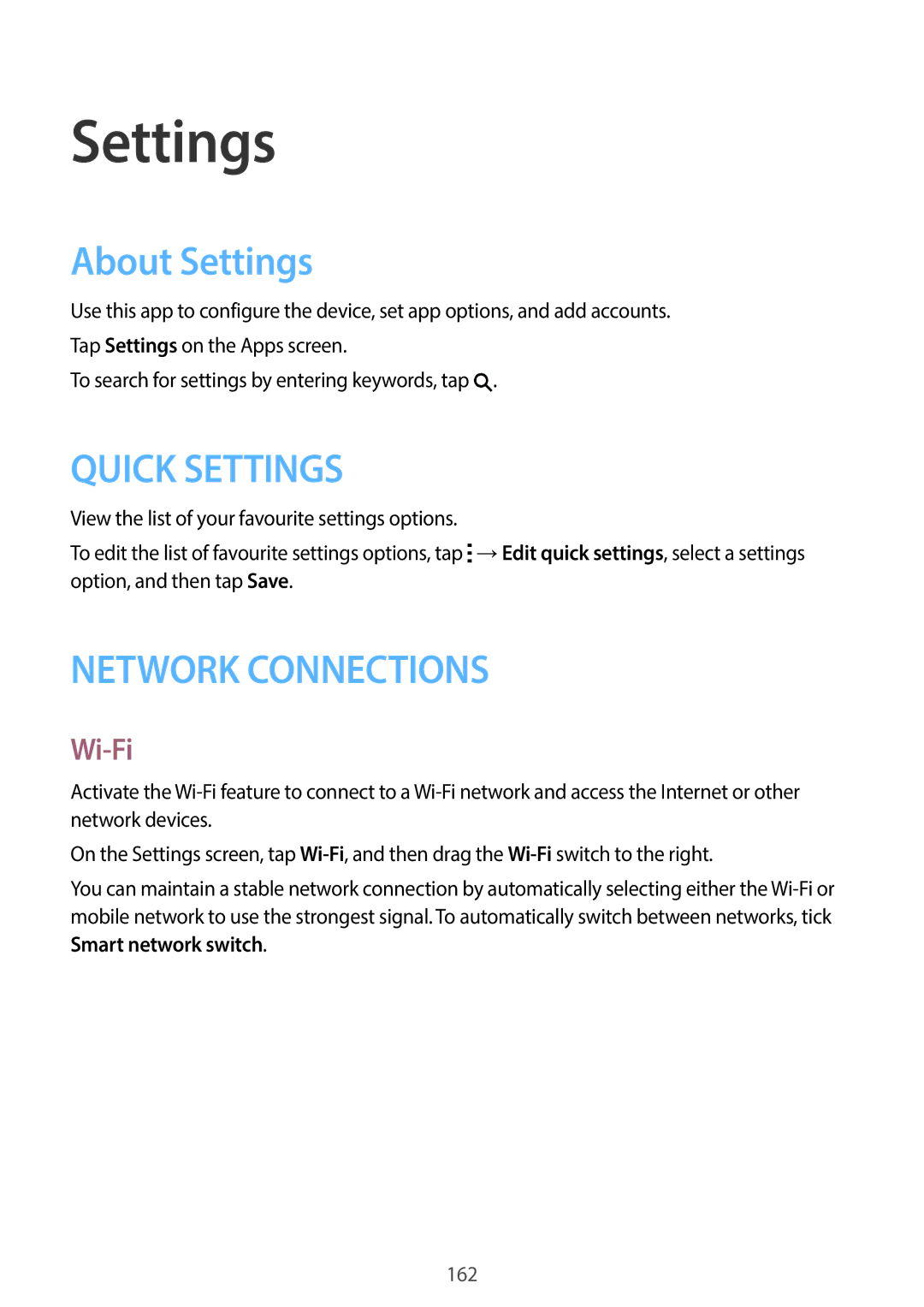 Samsung SM-C1110ZKAXXV, SM-C1110ZWAXXV, SM-C1110ZBAXXV manual About Settings, Wi-Fi 