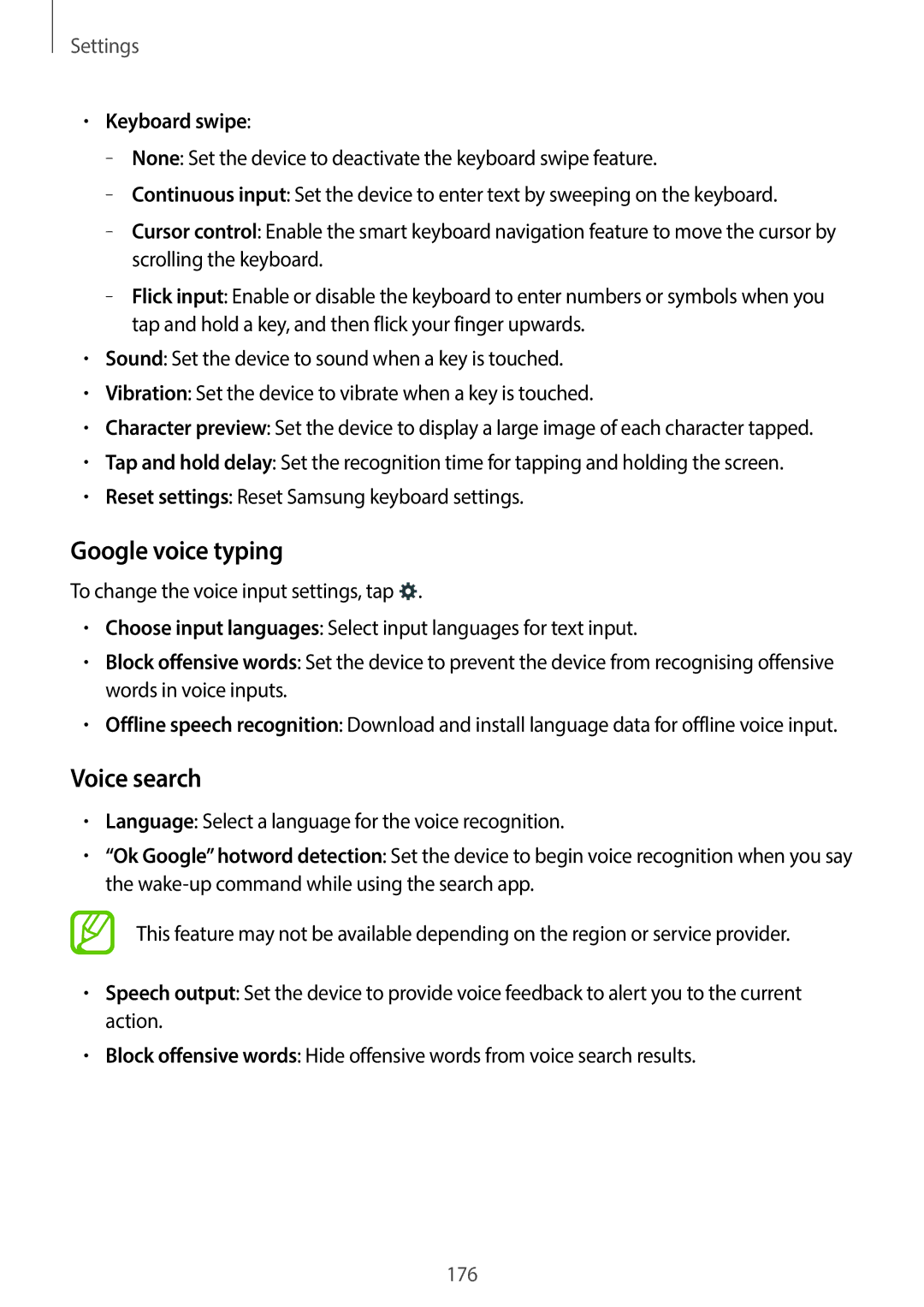 Samsung SM-C1110ZBAXXV, SM-C1110ZKAXXV, SM-C1110ZWAXXV manual Google voice typing, Voice search, Keyboard swipe 