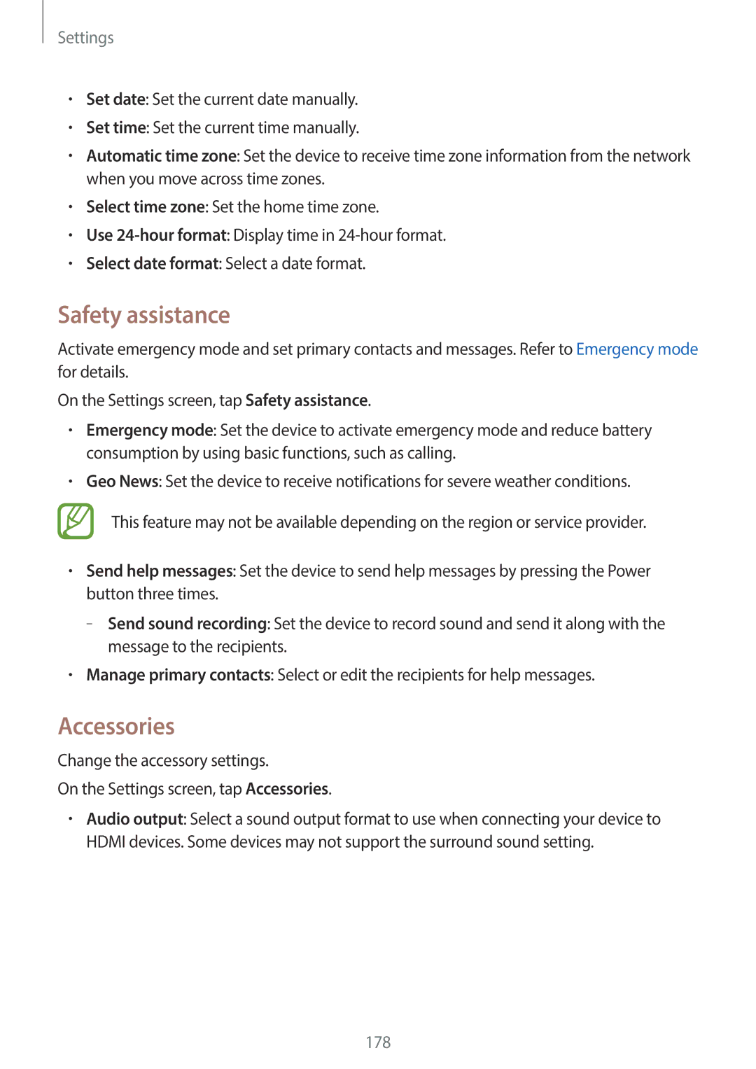 Samsung SM-C1110ZWAXXV, SM-C1110ZKAXXV, SM-C1110ZBAXXV manual Safety assistance, Accessories 